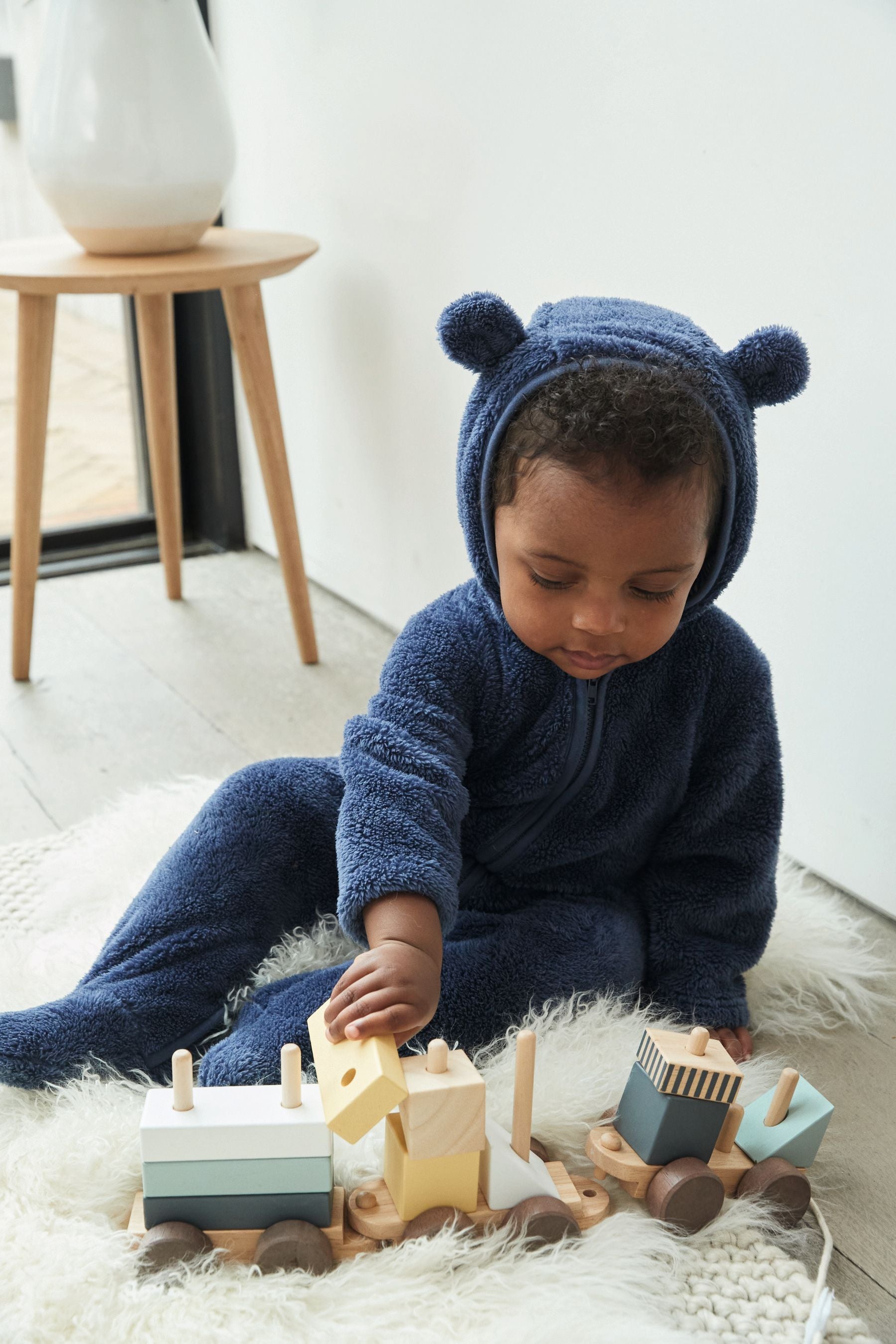 Blue The White Company Teddy Bear Fleece Toddler Pramsuit