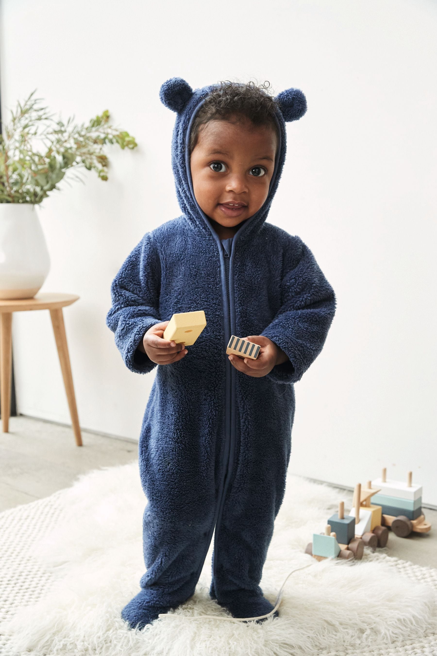 Blue The White Company Teddy Bear Fleece Toddler Pramsuit