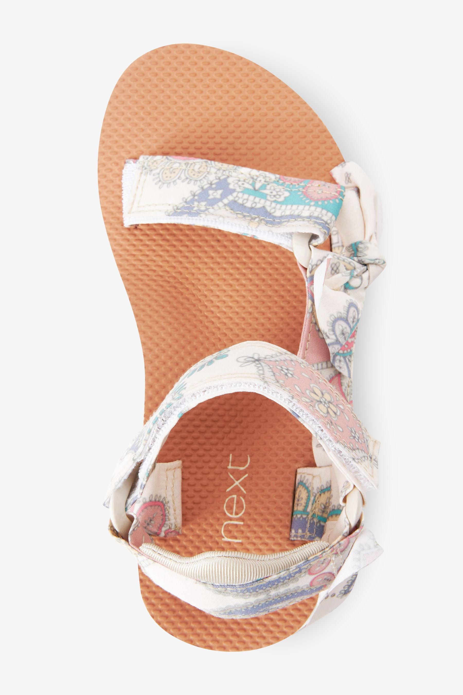 Ecru White Printed Patchwork Tie Trekker Sandals