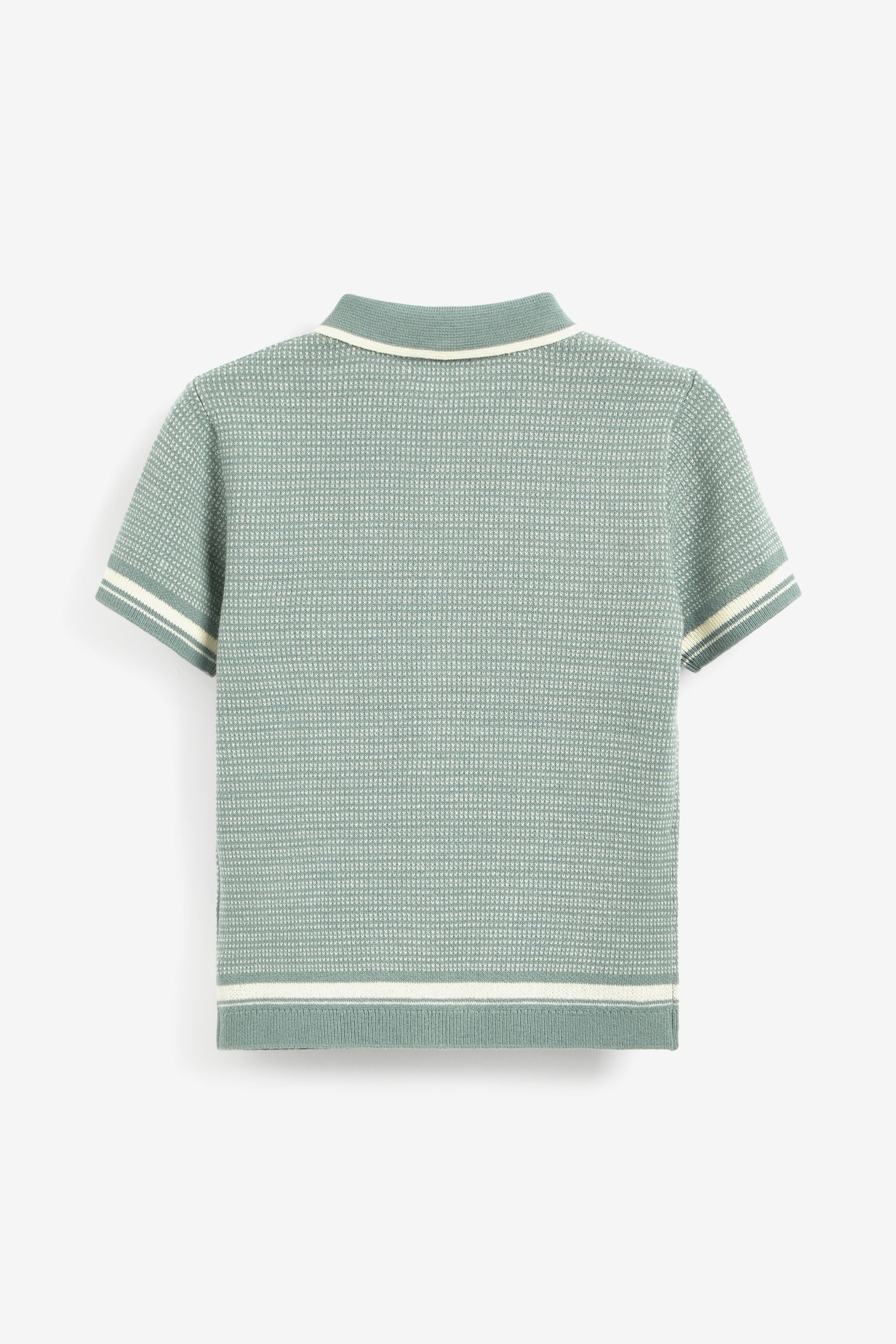 Mineral Green Textured Knit Button Through Polo Shirt (3mths-7yrs)