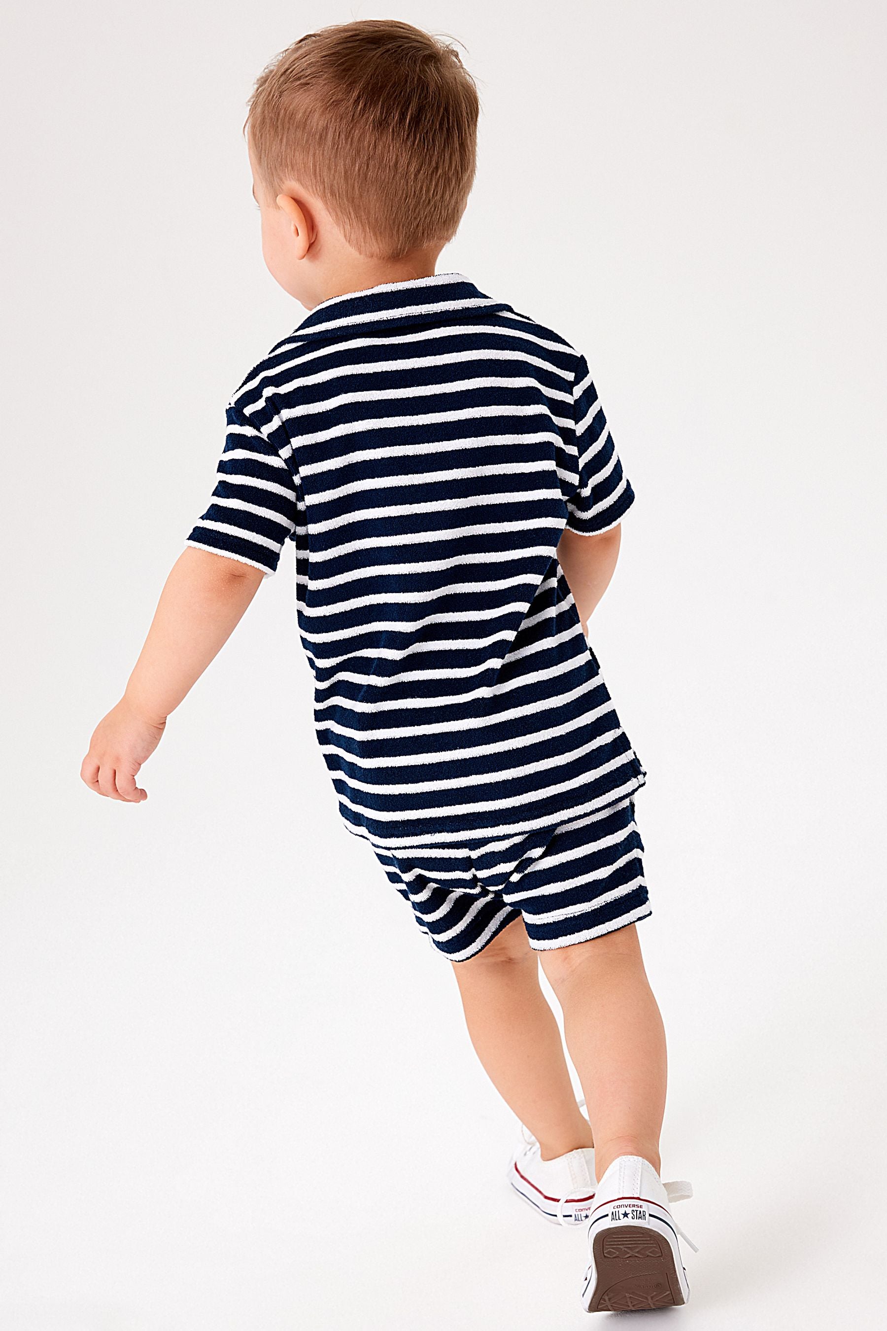 Navy/White Stripe Towelling Revere Polo and Short Set (3mths-7yrs)