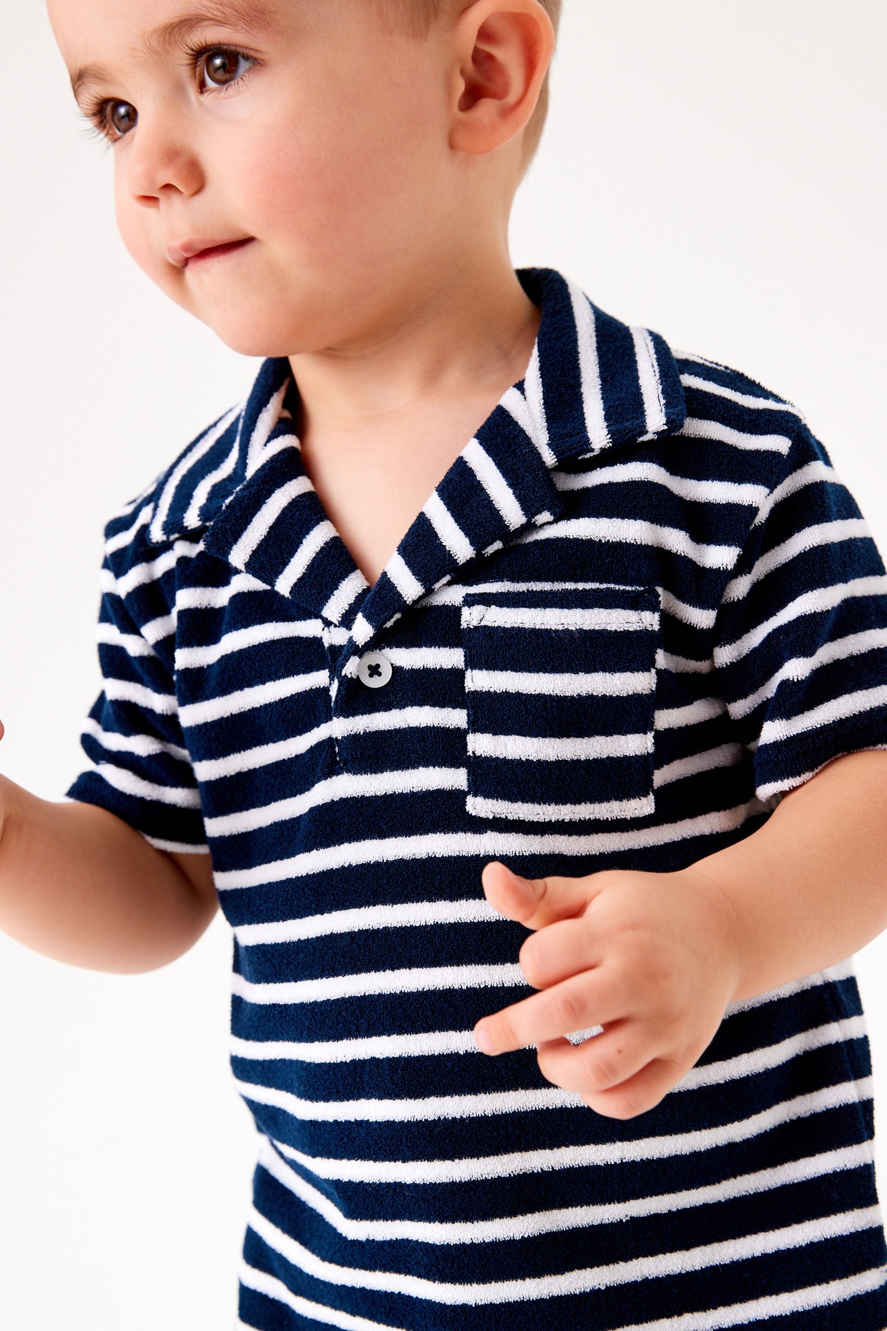 Navy/White Stripe Towelling Revere Polo and Short Set (3mths-7yrs)