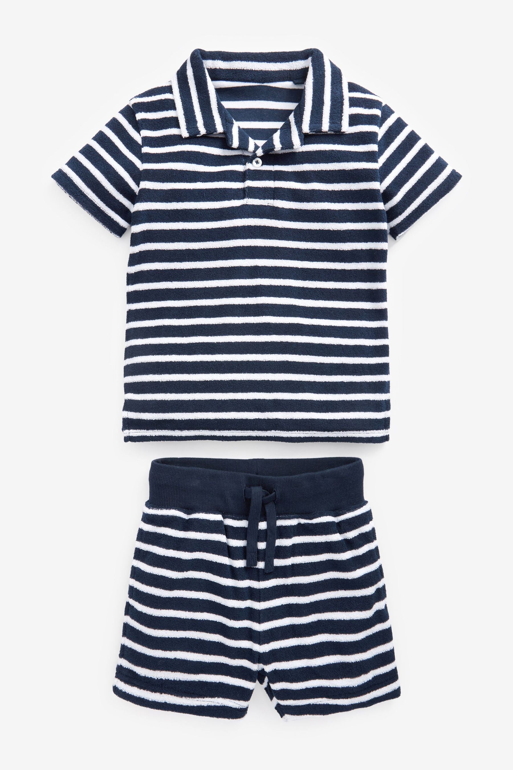 Navy/White Stripe Towelling Revere Polo and Short Set (3mths-7yrs)