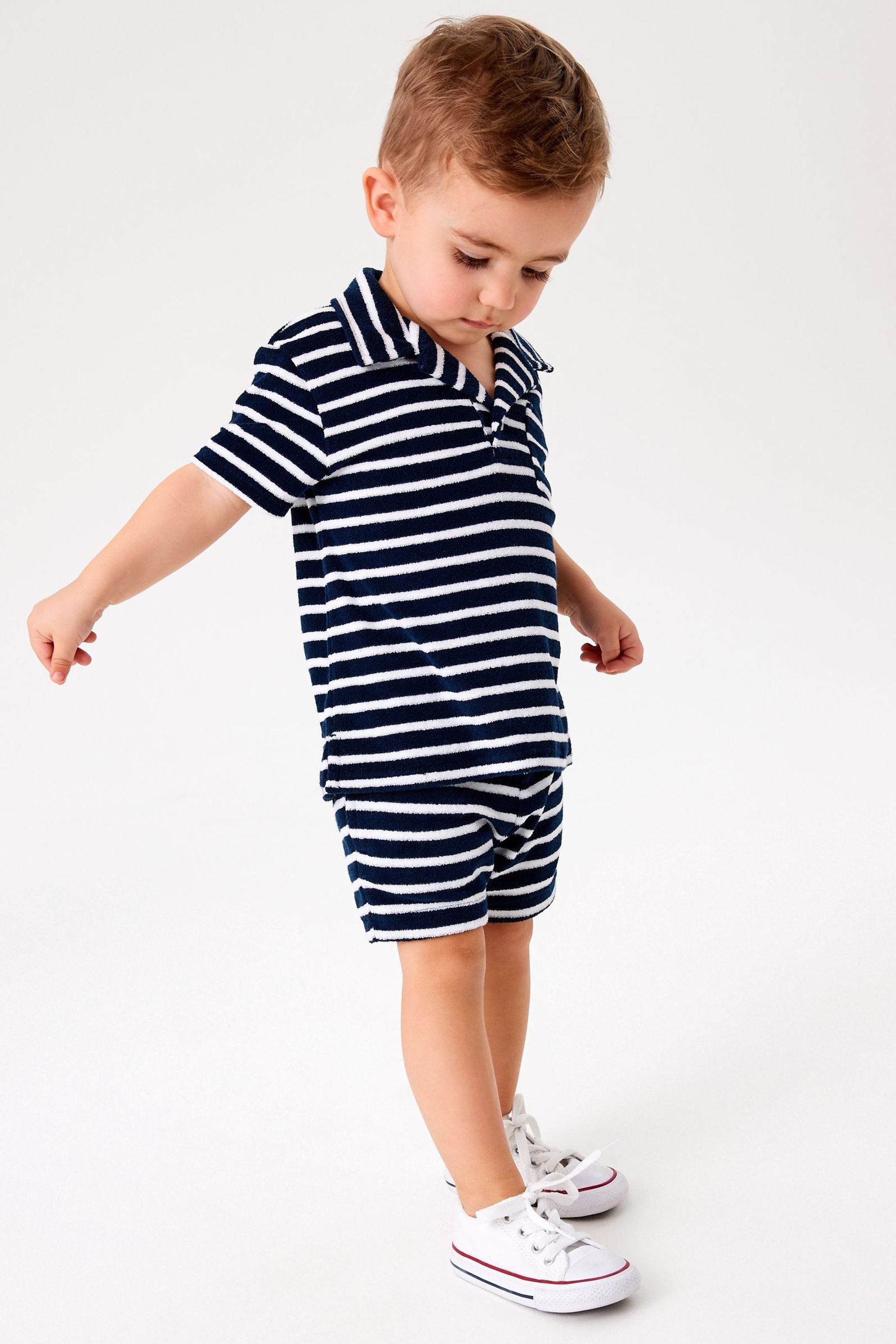 Navy/White Stripe Towelling Revere Polo and Short Set (3mths-7yrs)