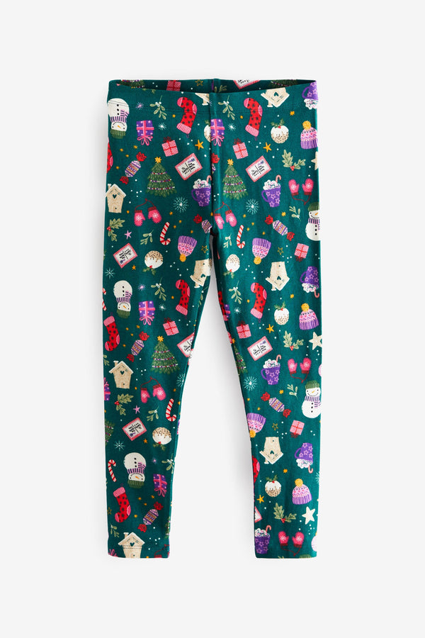 Green/Purple/Red Christmas Print Printed Leggings (3-16yrs)