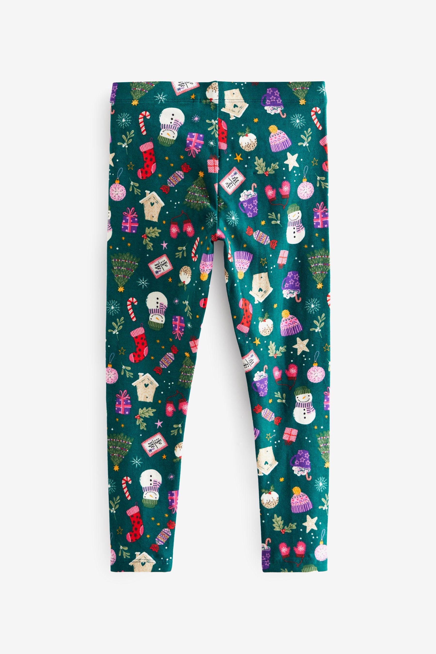 Green/Purple/Red Christmas Print Printed Leggings (3-16yrs)