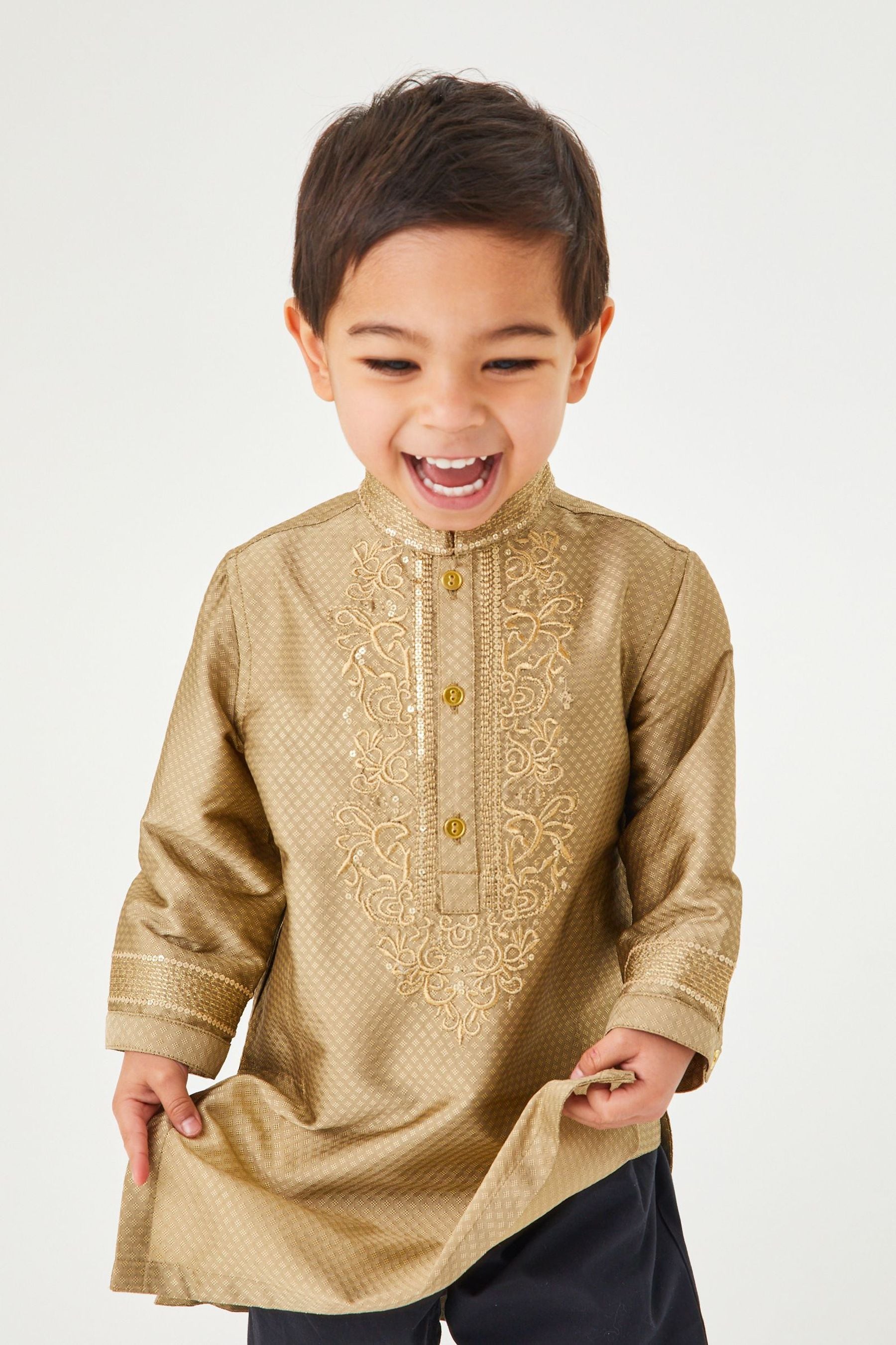 Gold Embroidered Boys Kurta (3mths-7yrs)