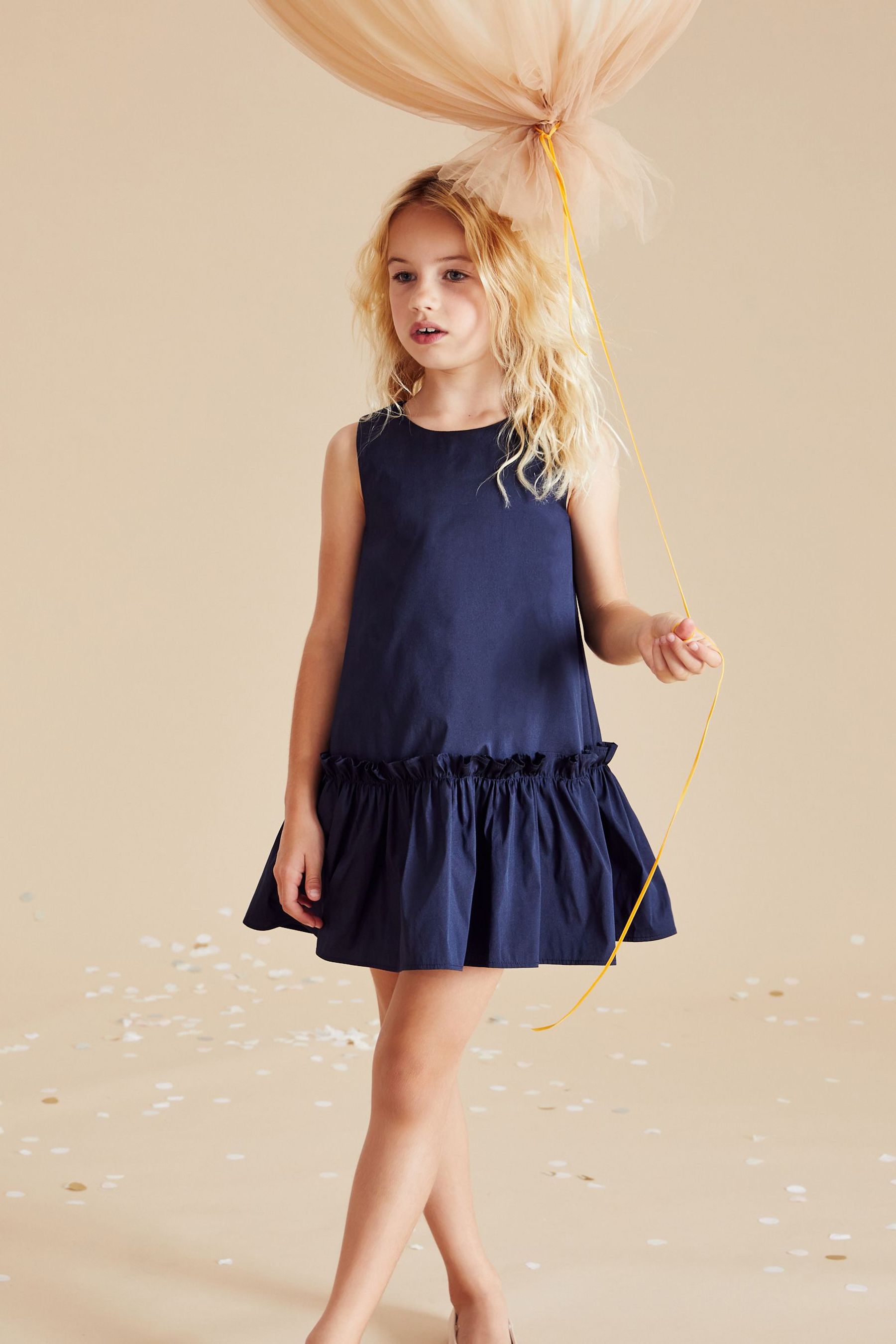 Navy Blue Taffeta Peplum Dress (3-16yrs)