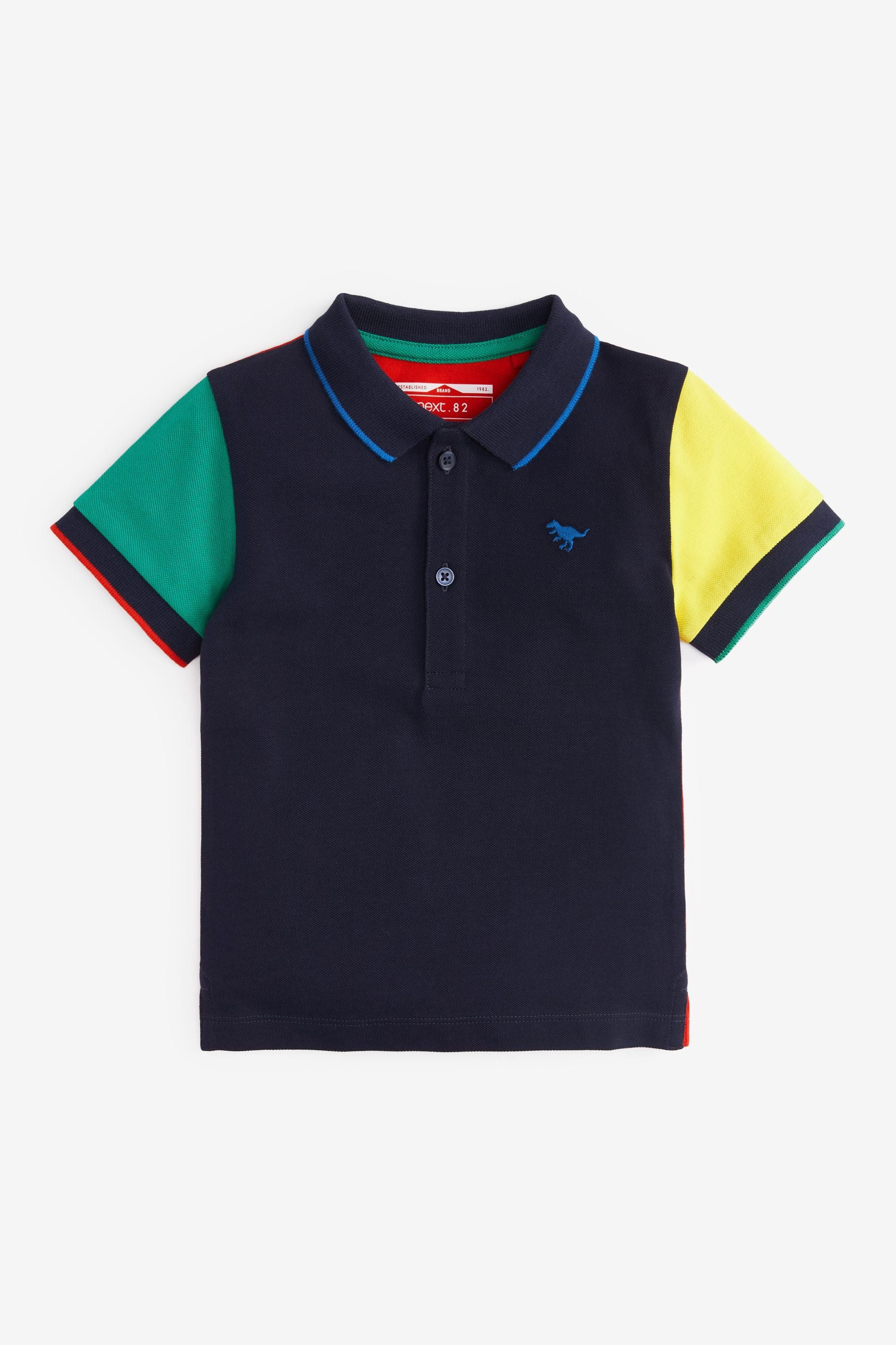 Navy Jersey Pique Colourblock Polo Shirt (3mths-7yrs)