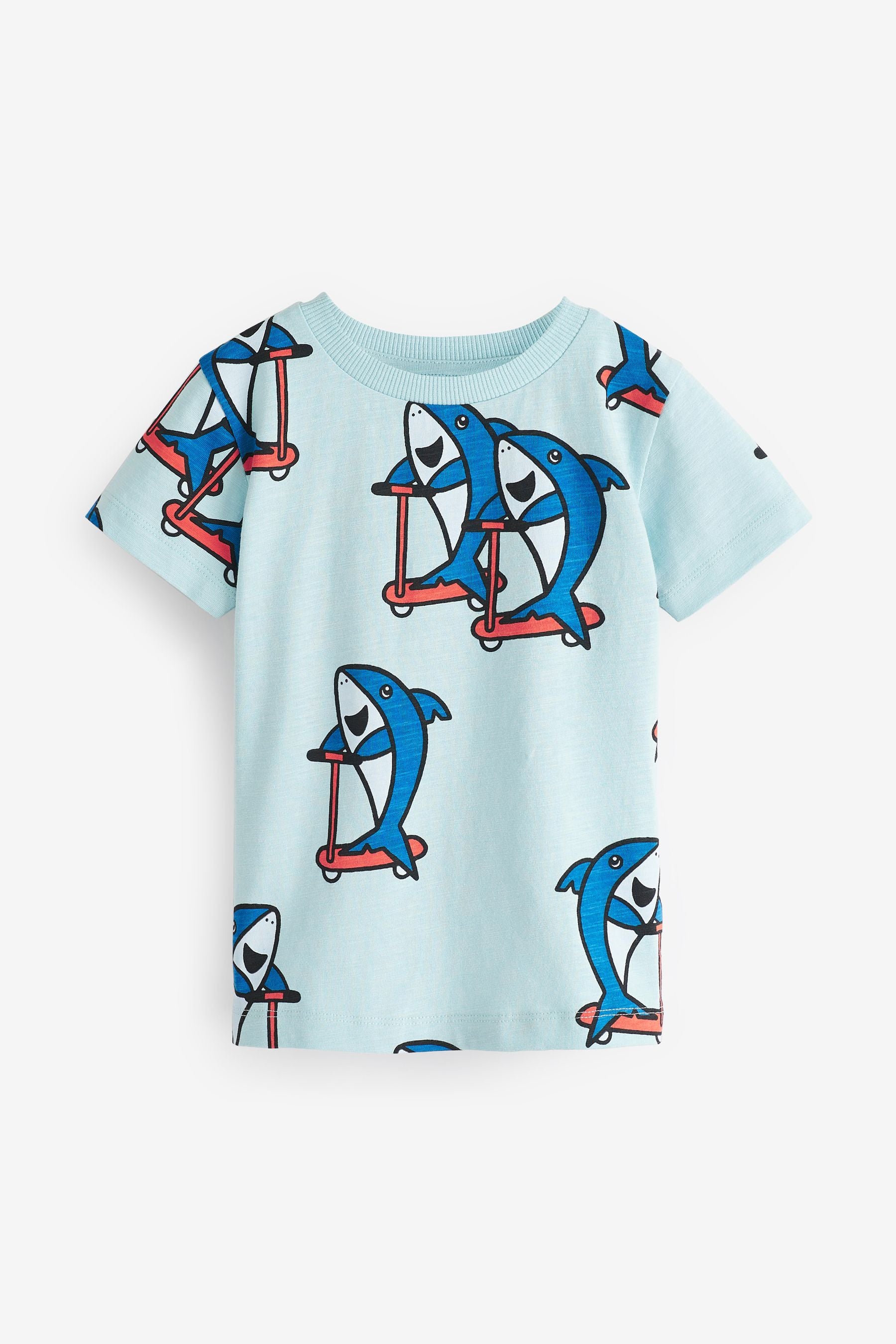 Blue/White Shark Whale 3 Pack All Over Print T-Shirts (3mths-7yrs)