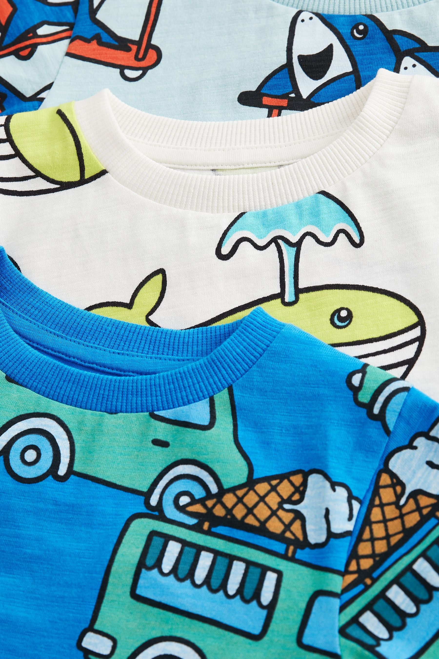 Blue/White Shark Whale 3 Pack All Over Print T-Shirts (3mths-7yrs)