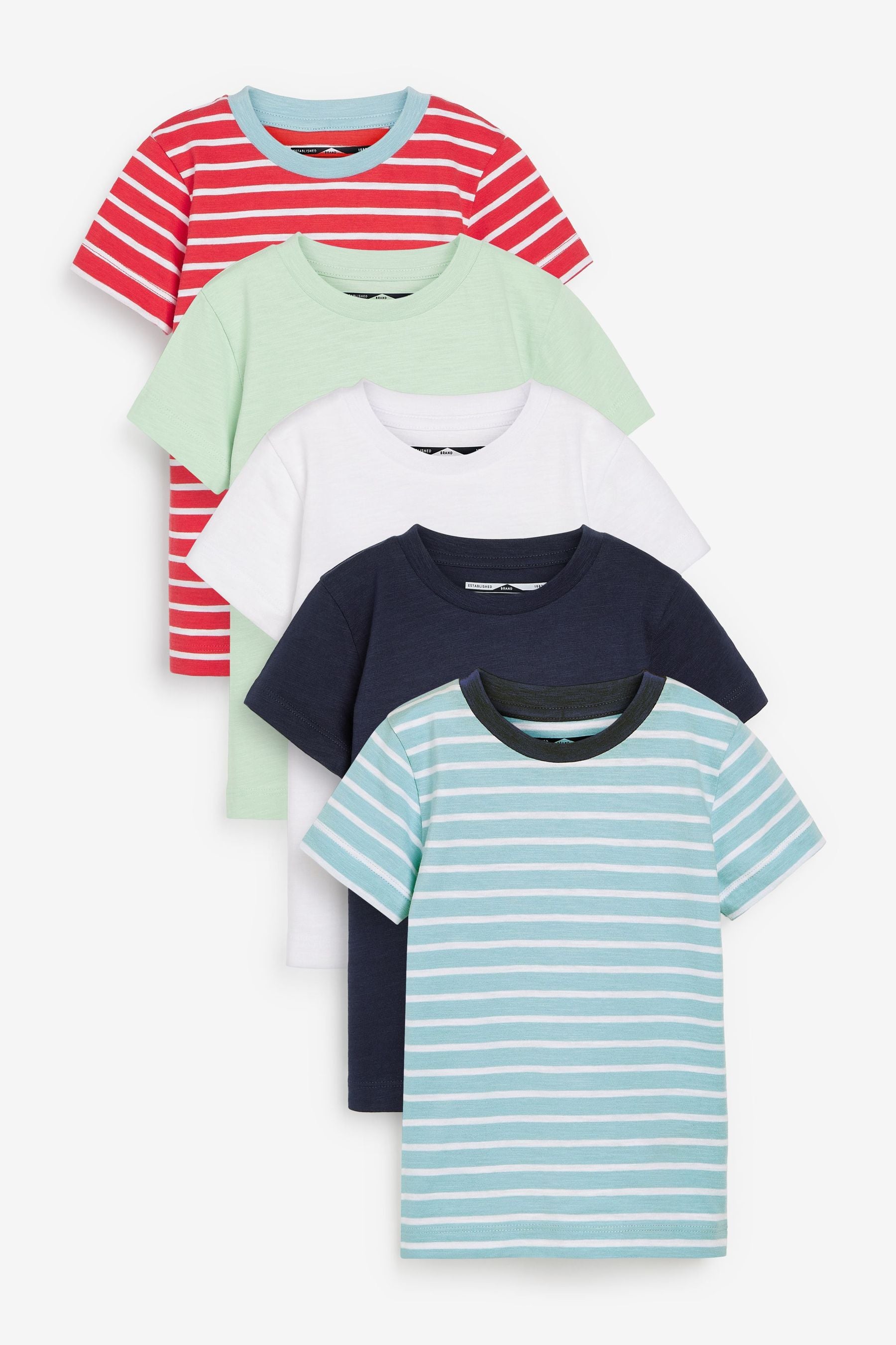 Classic Plain/Stripe 5 Pack Short Sleeve T-Shirts (3mths-7yrs)