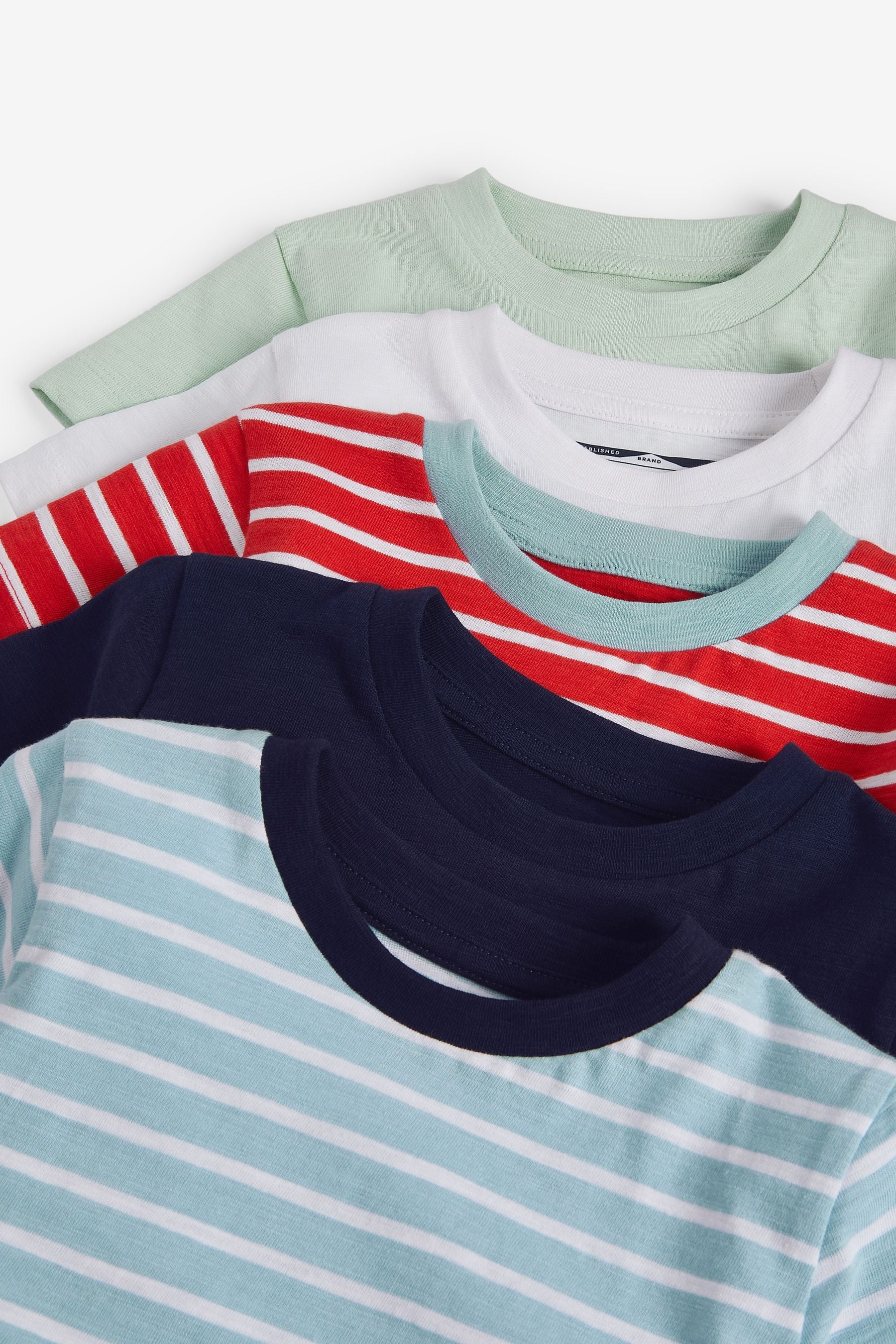 Classic Plain/Stripe 5 Pack Short Sleeve T-Shirts (3mths-7yrs)