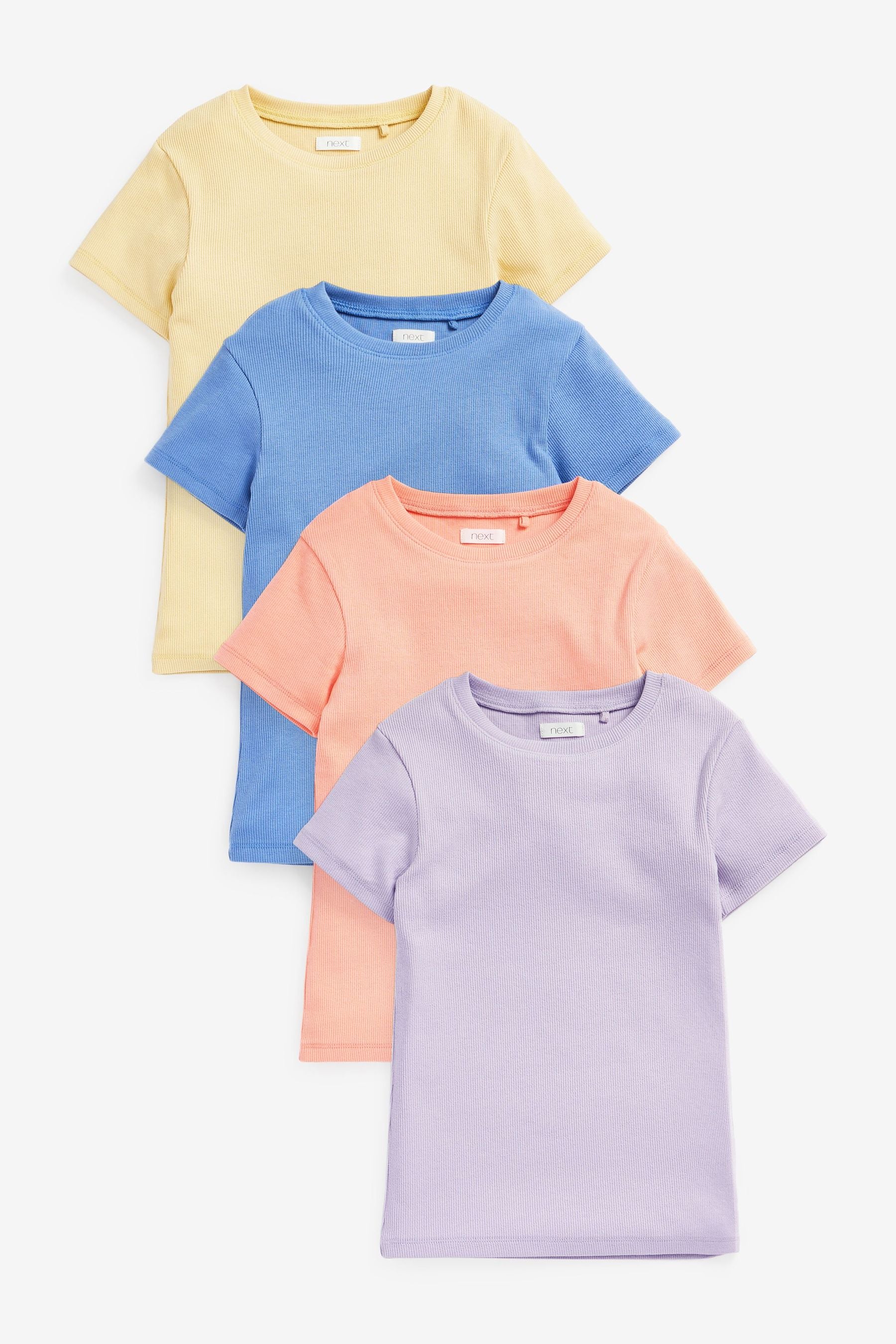 Pastel 4 Pack Ribbed T-Shirts (3-16yrs)