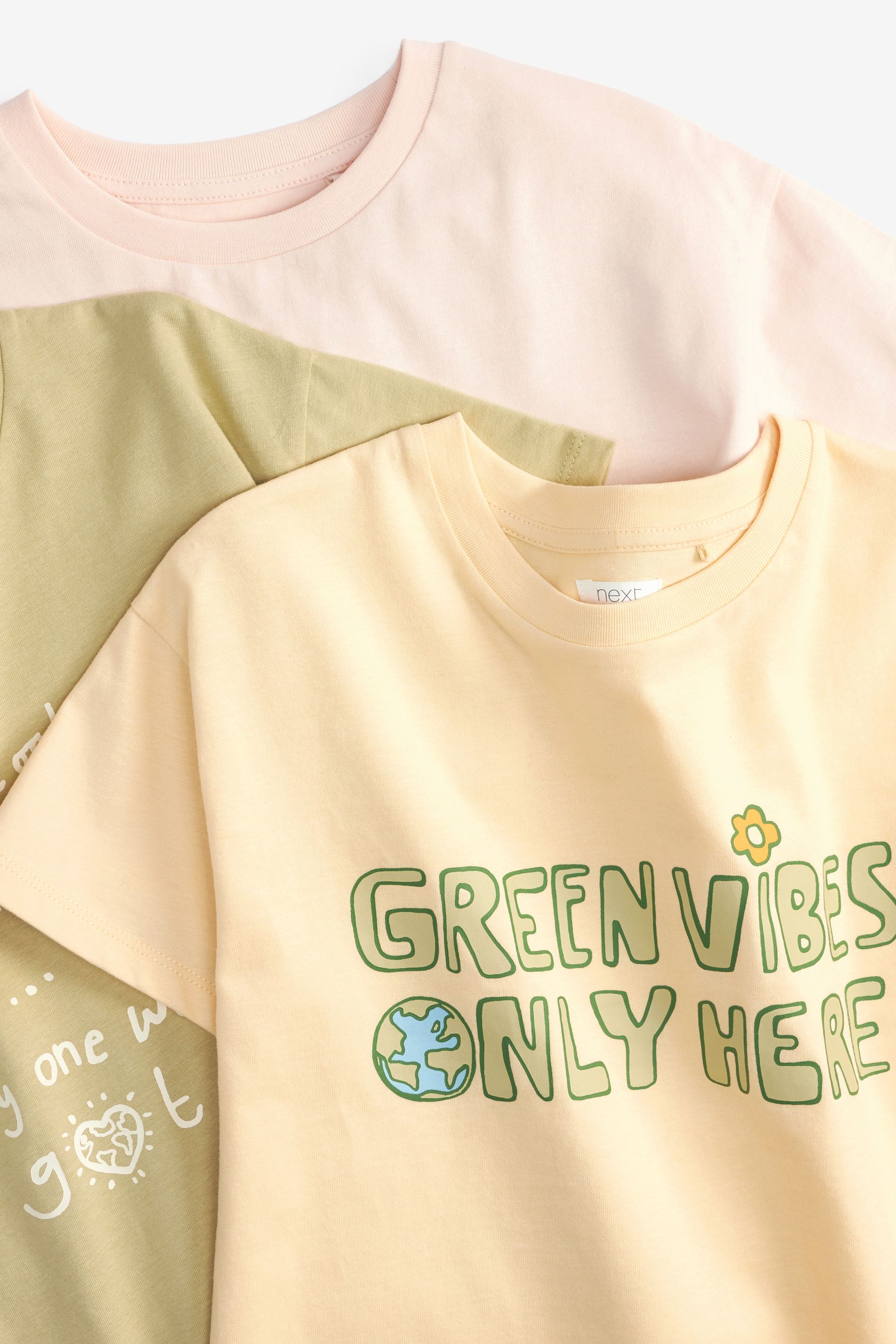 Lemon Yellow/Pink 3 Pack Positive Earth Slogan T-Shirts (3-16yrs)