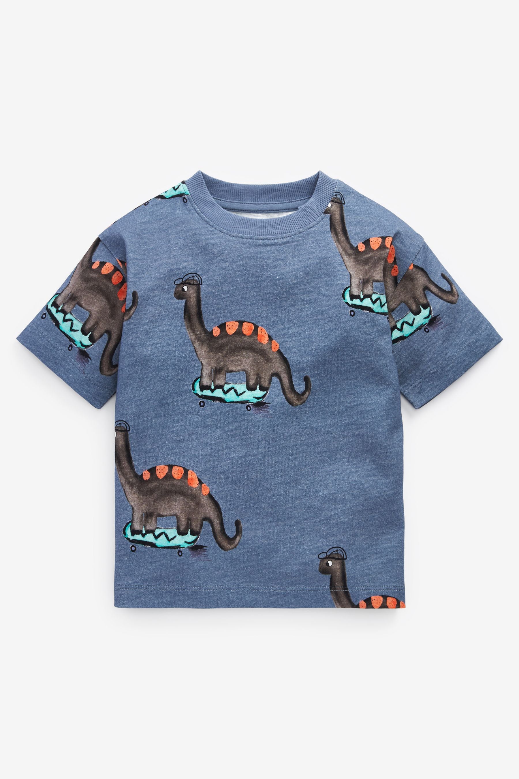 Blue/Ecru Cream Watercolour Dino 3 Pack Oversized T-Shirts (3mths-7yrs)