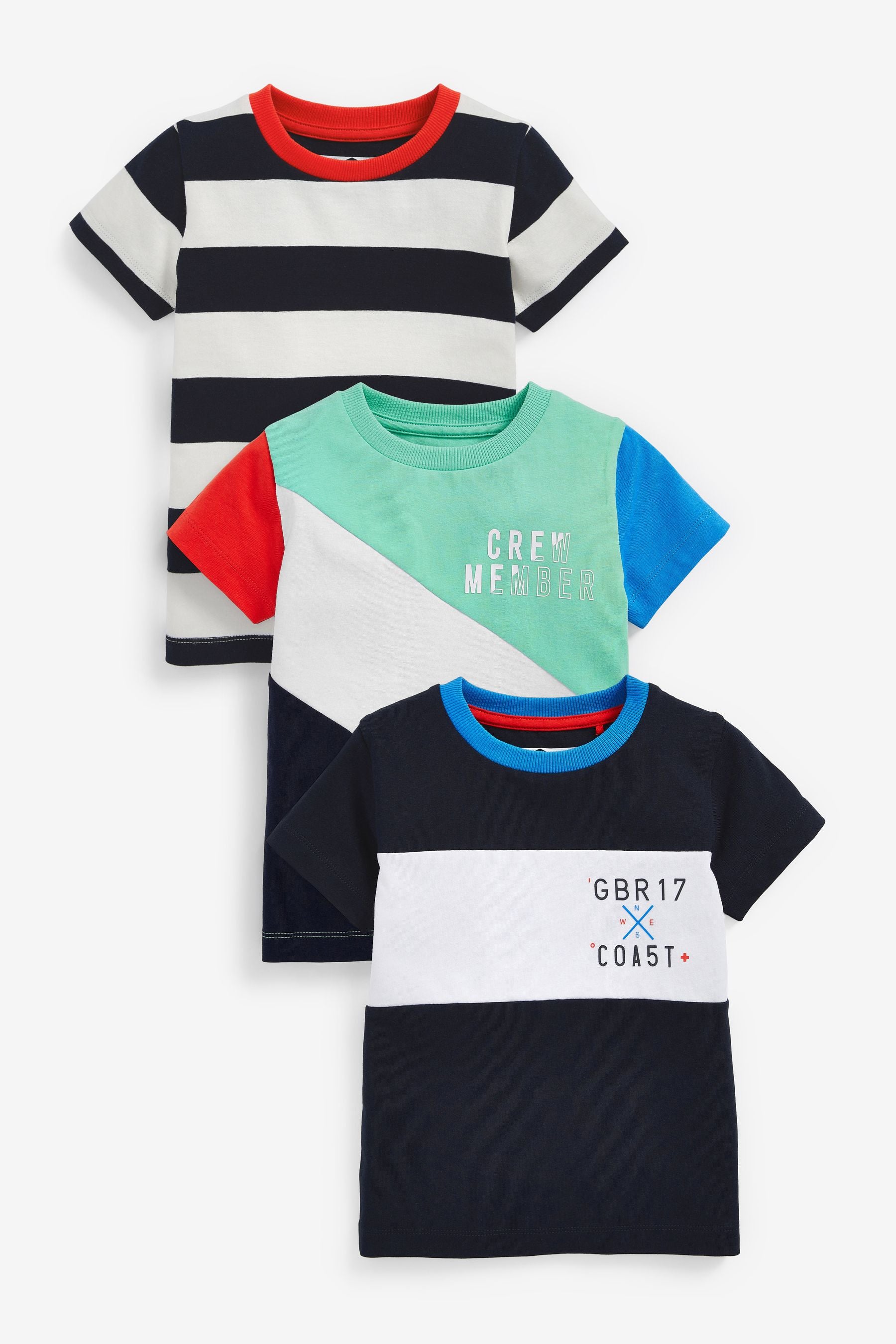 Blue Colourblock 3 Pack Colourblock T-Shirts (3mths-7yrs)