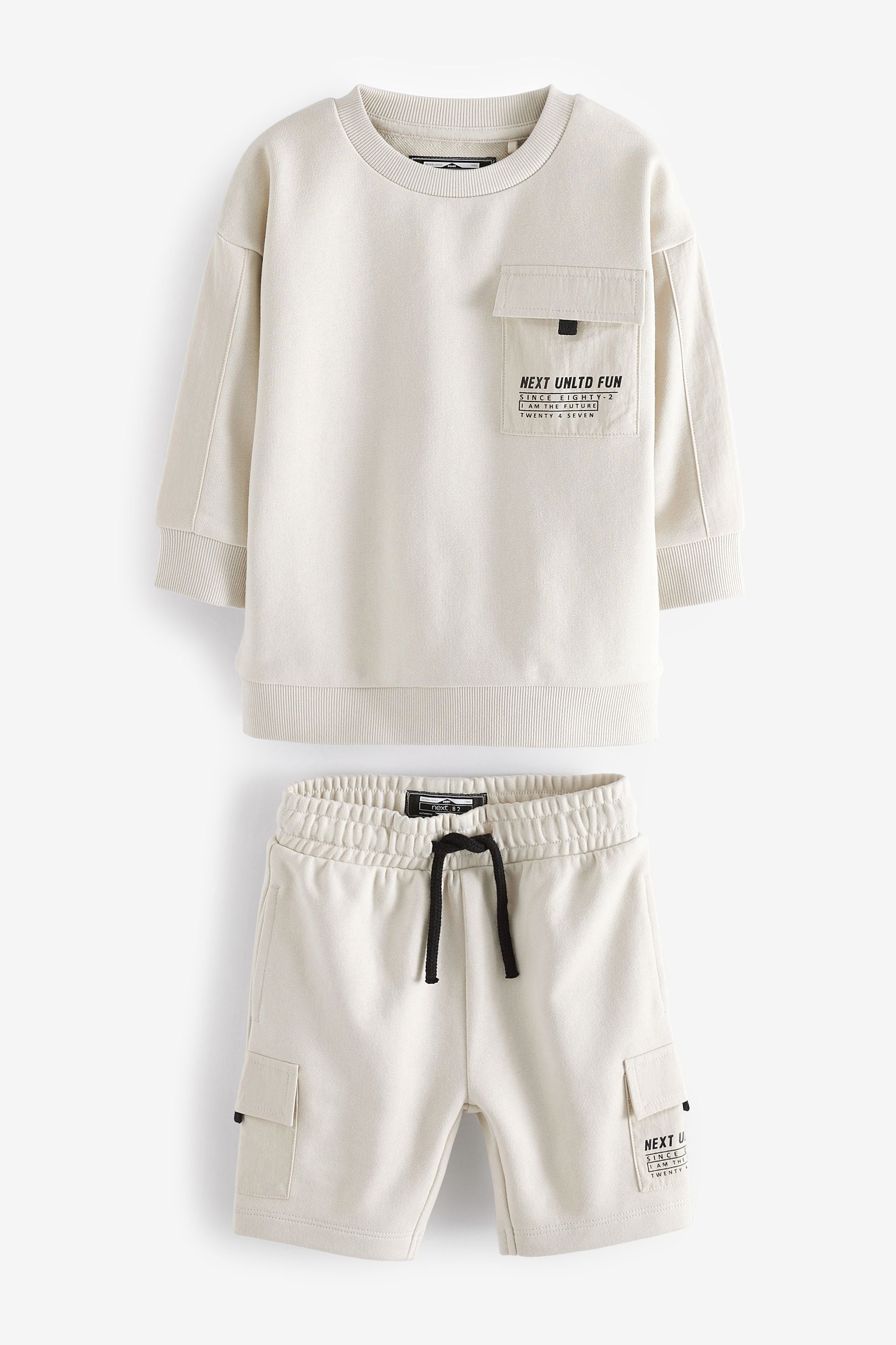 Cream Utility Sweatshirt And Shorts Set (3mths-7yrs)