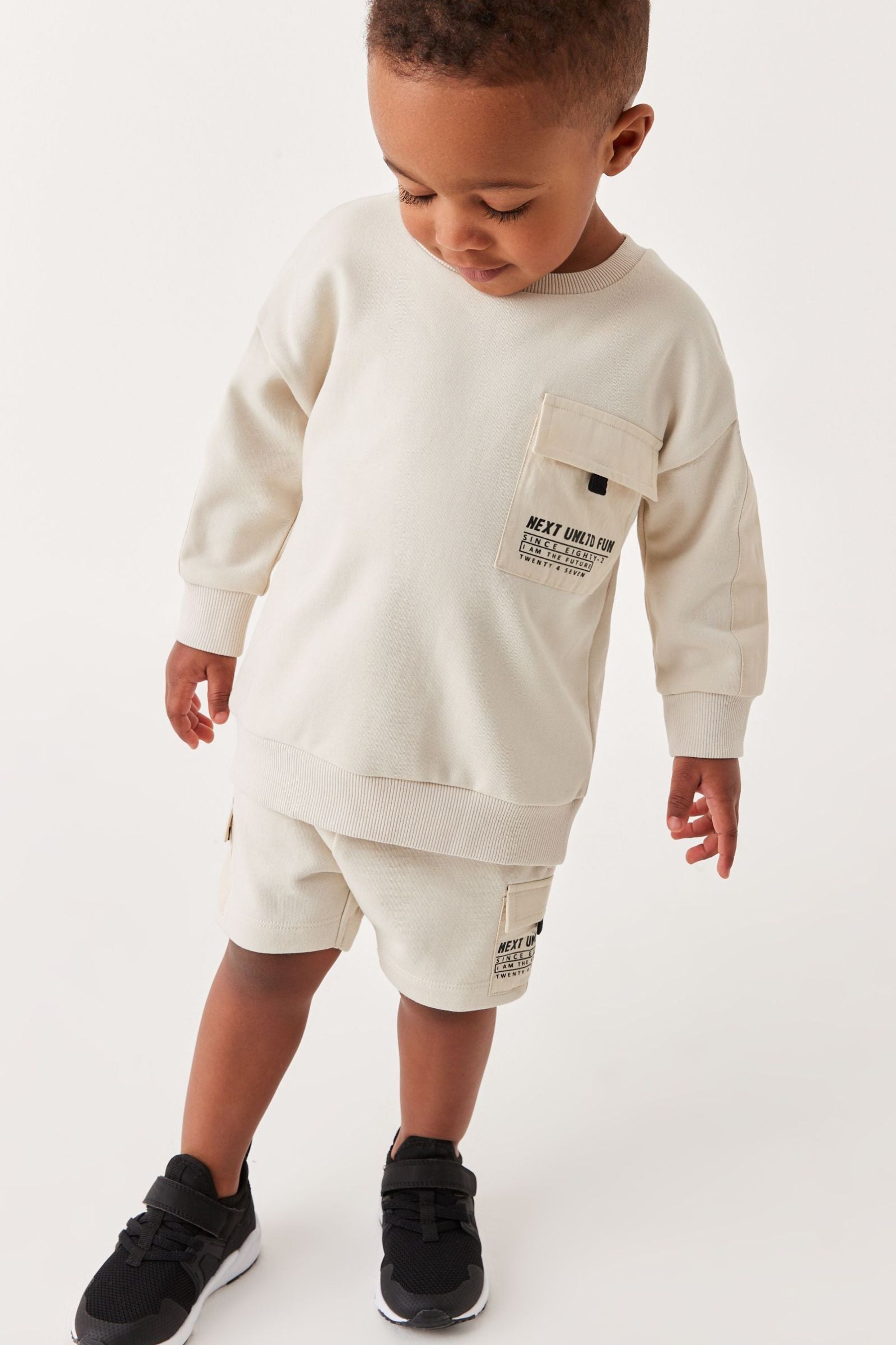 Cream Utility Sweatshirt And Shorts Set (3mths-7yrs)