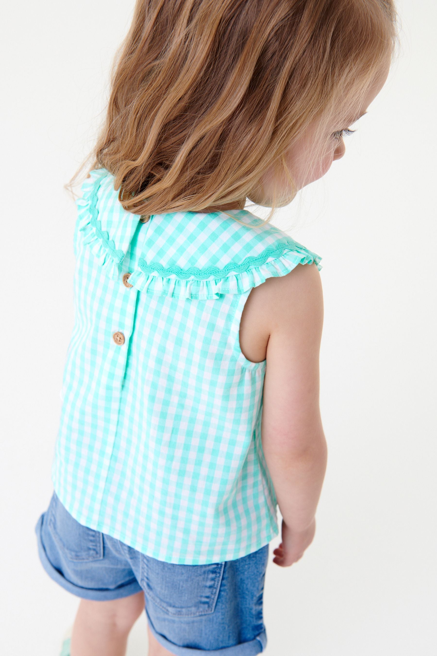 Mint Green Gingham Cotton Collar Blouse (3mths-8yrs)