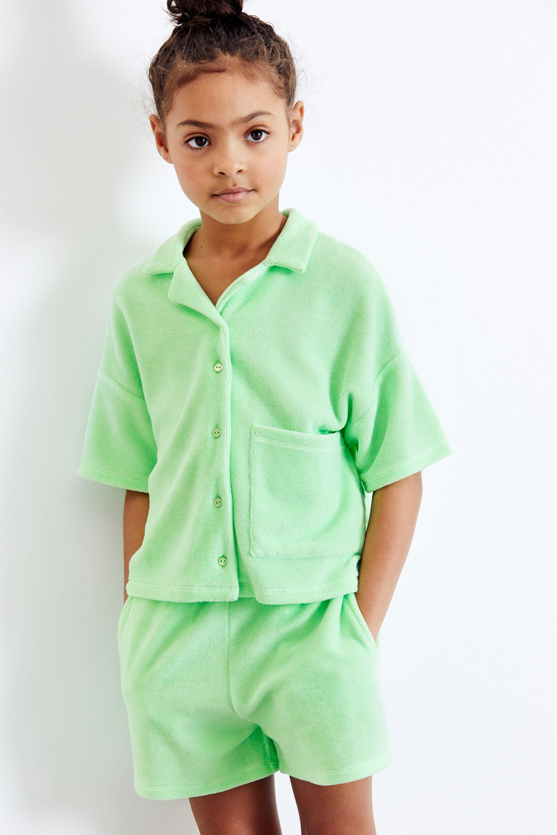 Lime Green Collar Shirt & Shorts Towelling Set (3-16yrs)