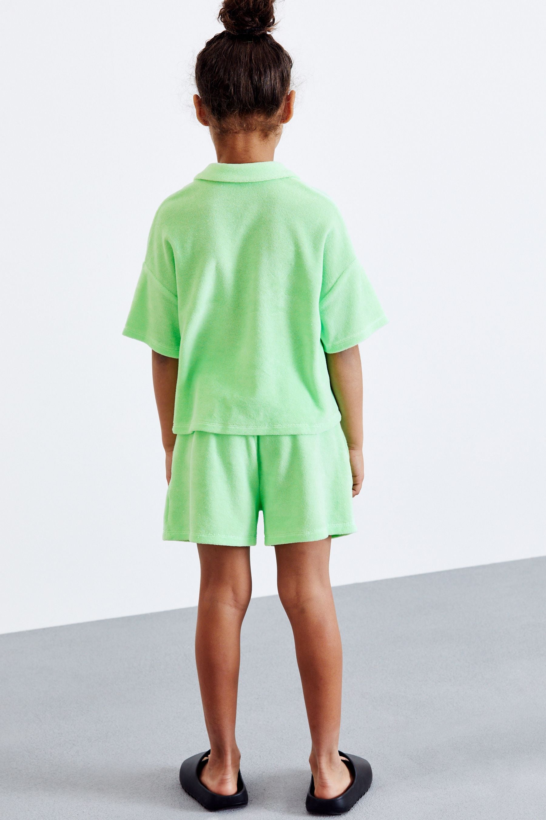 Lime Green Collar Shirt & Shorts Towelling Set (3-16yrs)