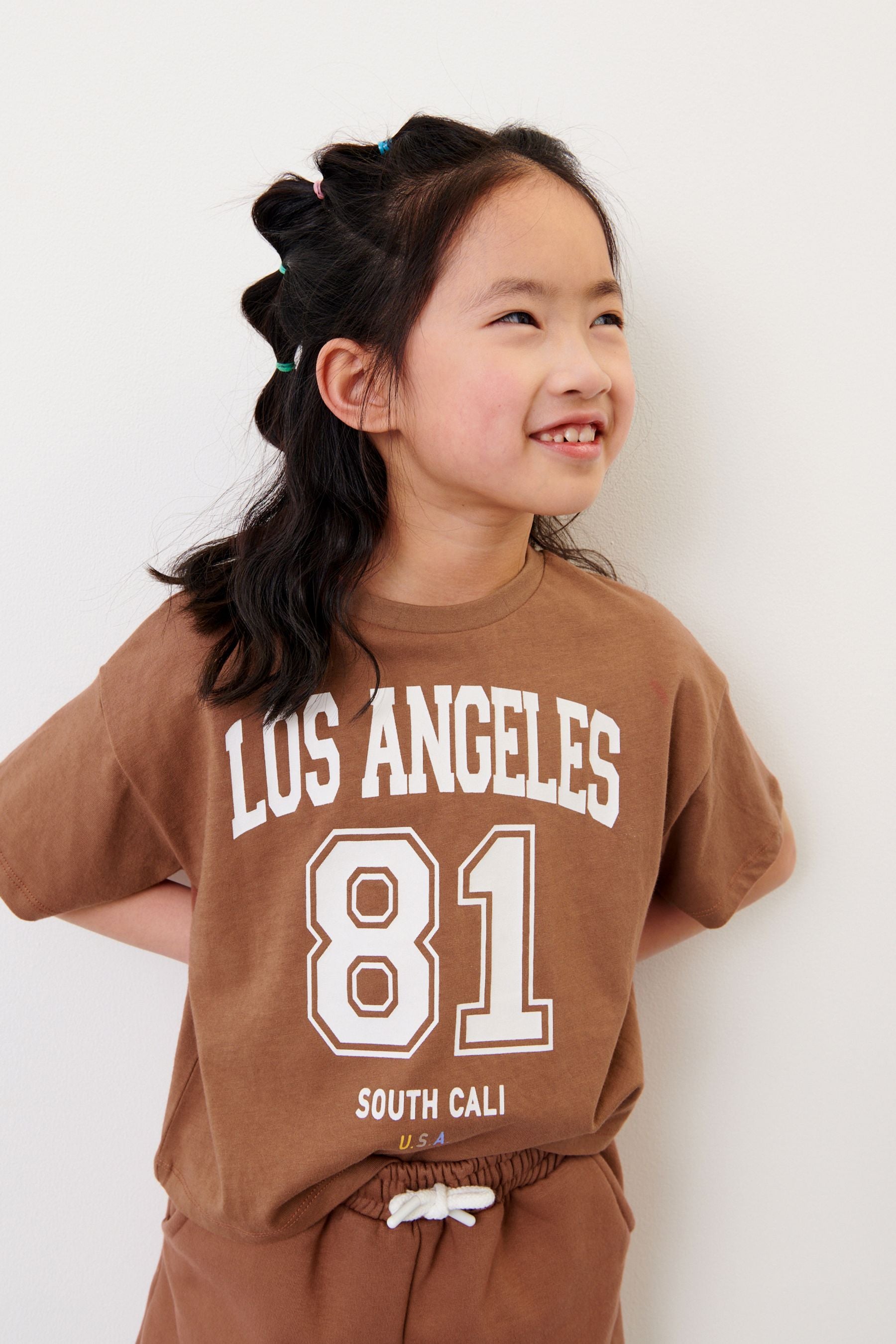 Chocolate Brown Collegiate Shorts Set (3-16yrs)