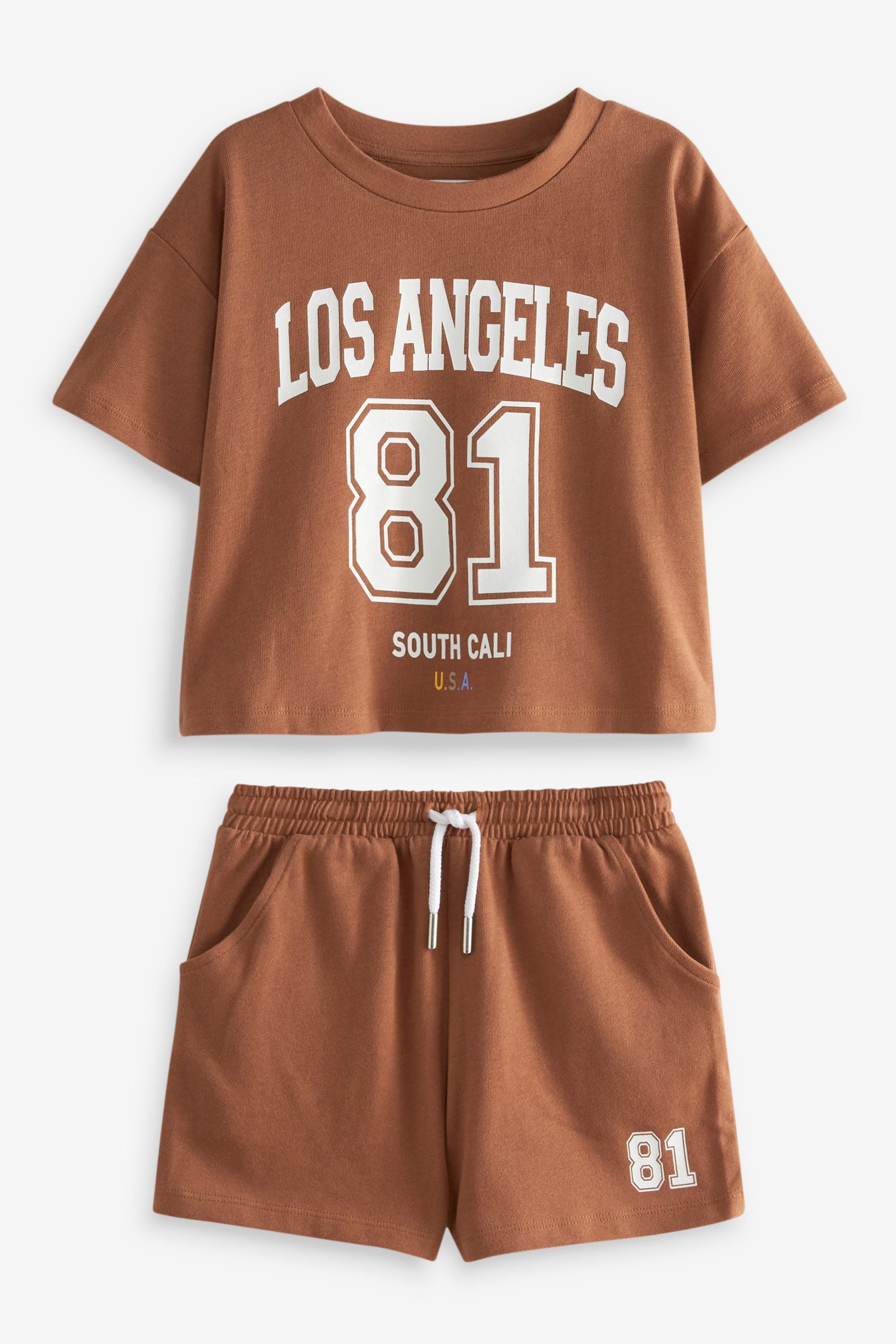 Chocolate Brown Collegiate Shorts Set (3-16yrs)