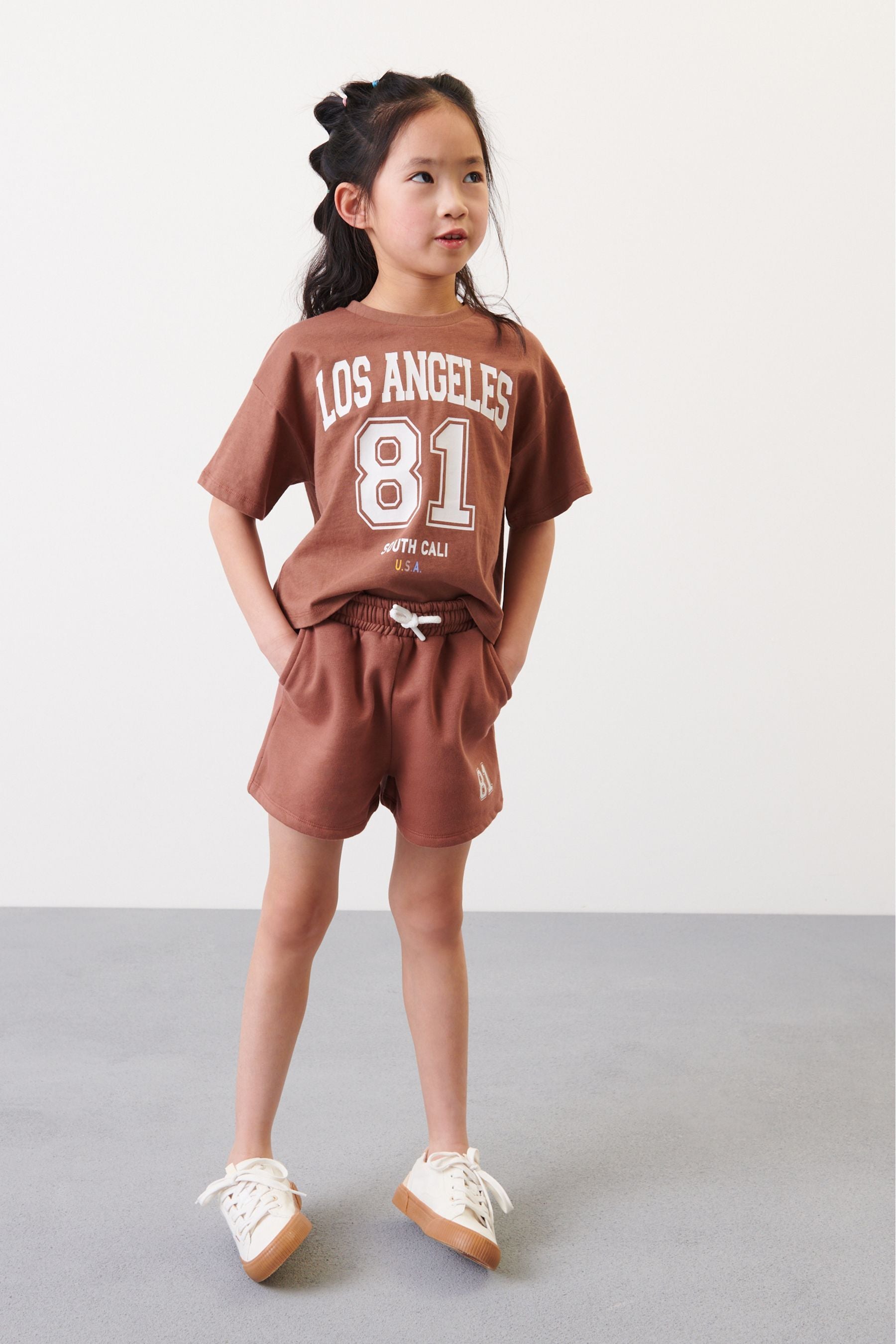 Chocolate Brown Collegiate Shorts Set (3-16yrs)