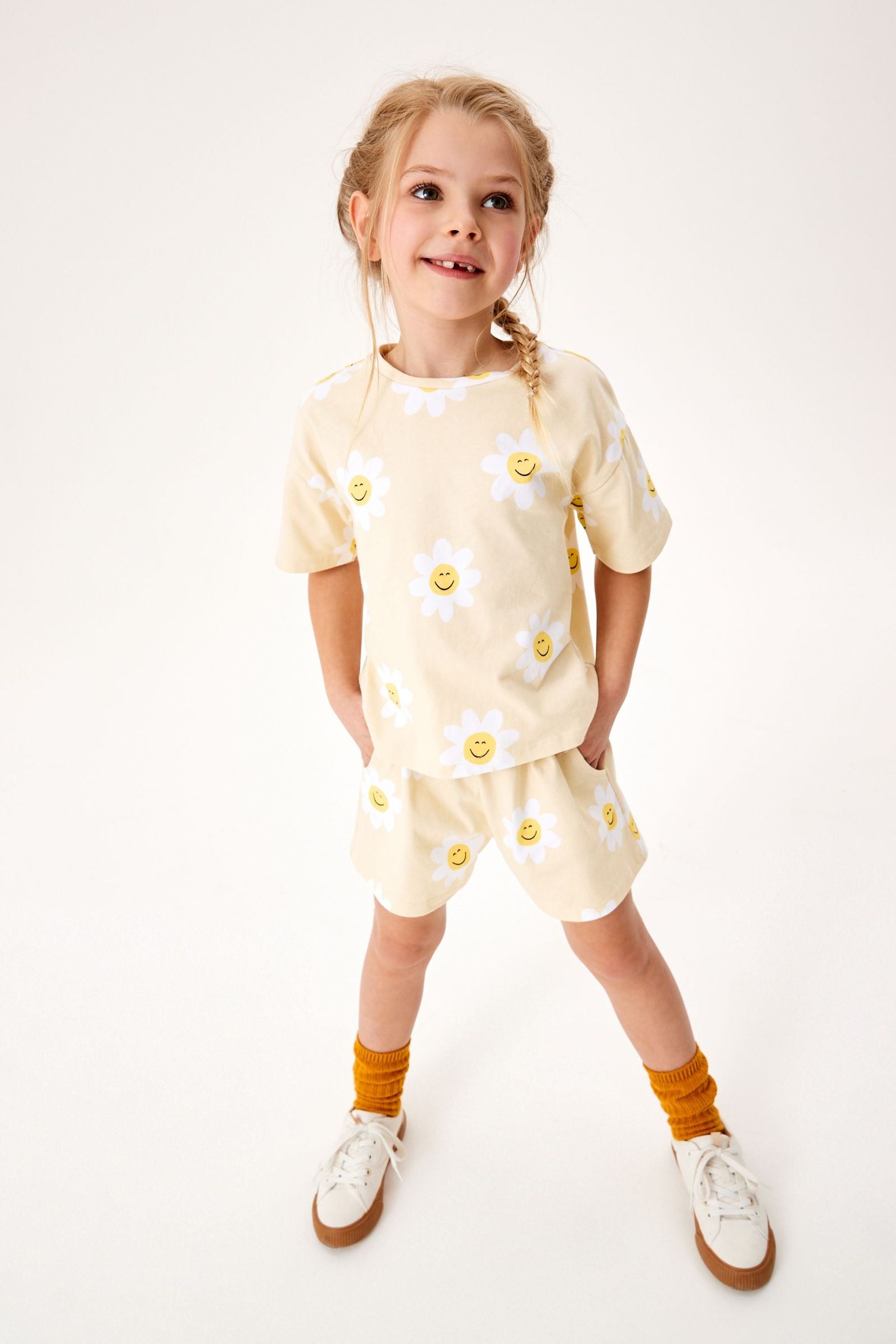 Ecru Cream Daisy Shorts Set (3-16yrs)