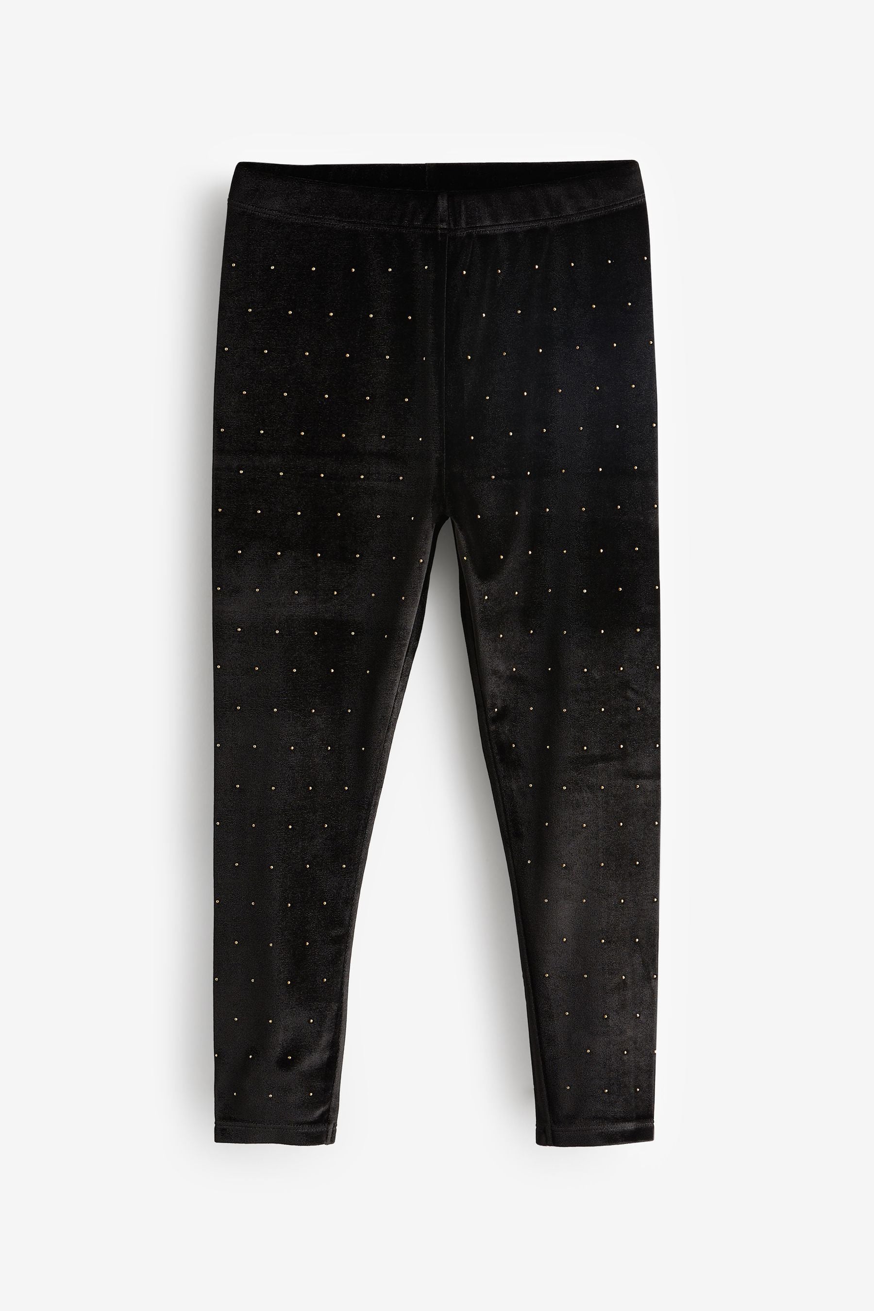 Black/Gold Velour Stud Embellished Printed Leggings (3-16yrs)