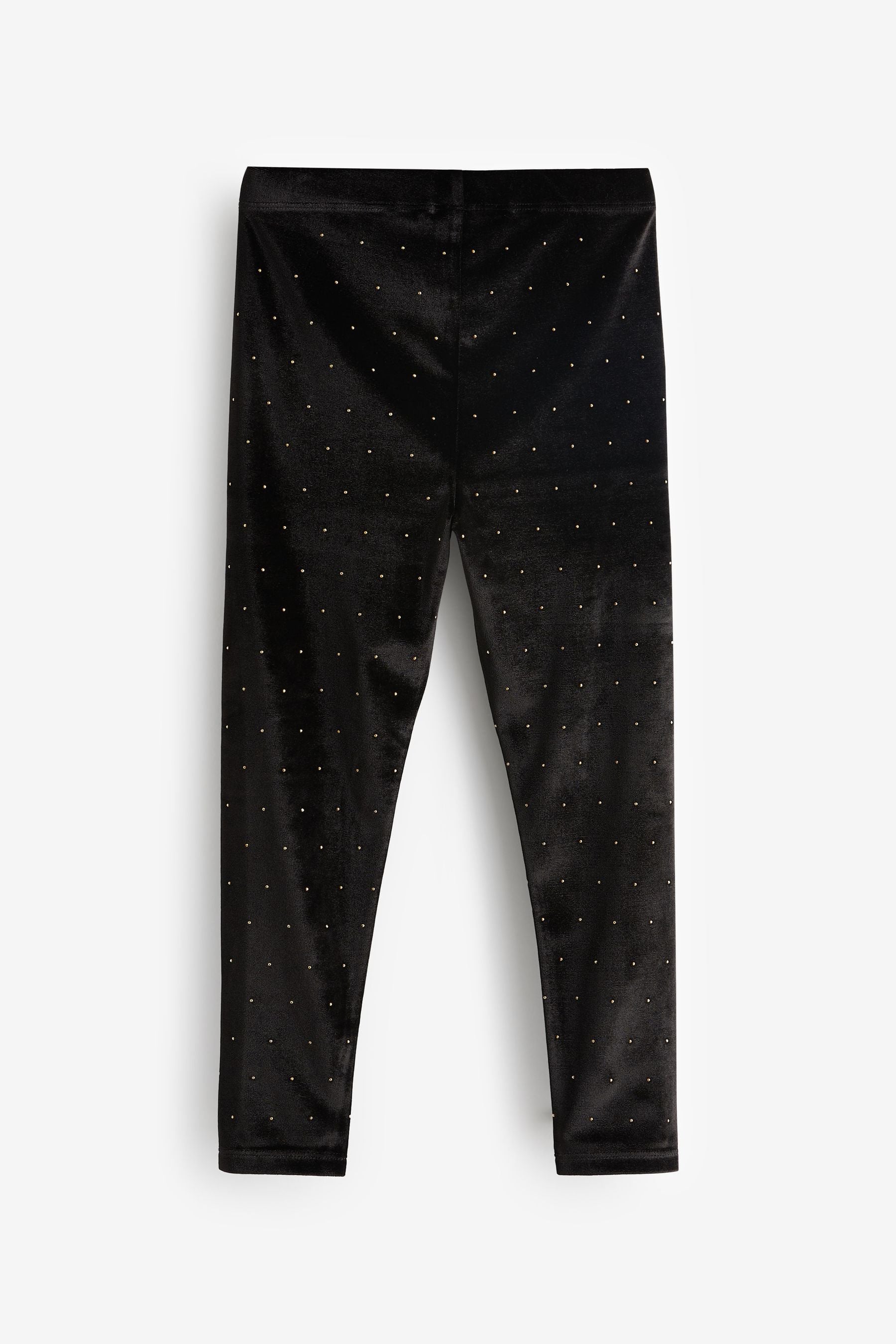 Black/Gold Velour Stud Embellished Printed Leggings (3-16yrs)