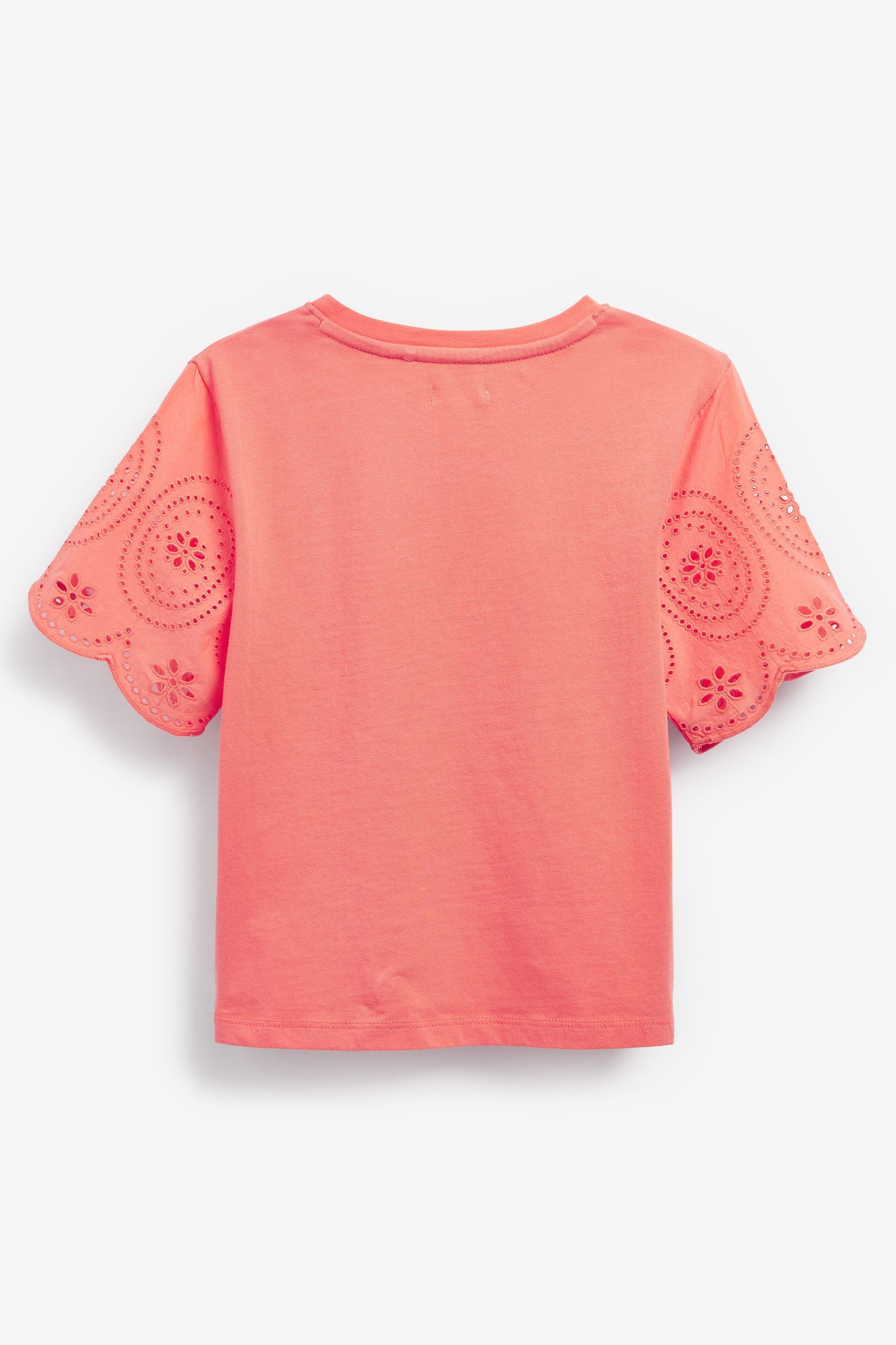 Coral Pink Broderie Frill Sleeve Top (3-16yrs)