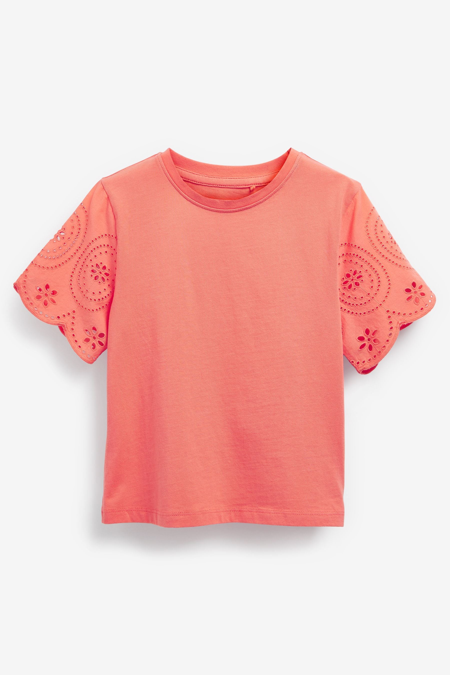 Coral Pink Broderie Frill Sleeve Top (3-16yrs)