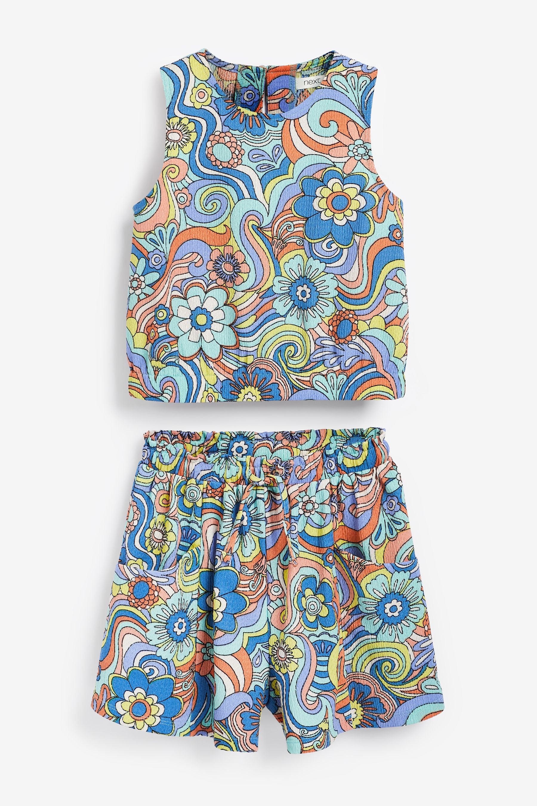 Blue Paisley Crinkle Vest & Short Set (3-16yrs)