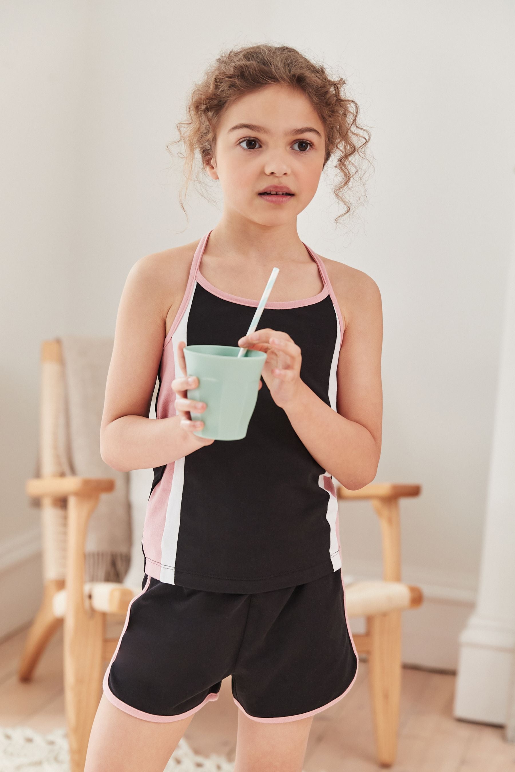 Black/Pink Colourblock 2 Pack Short Cami Pyjamas (3-16yrs)