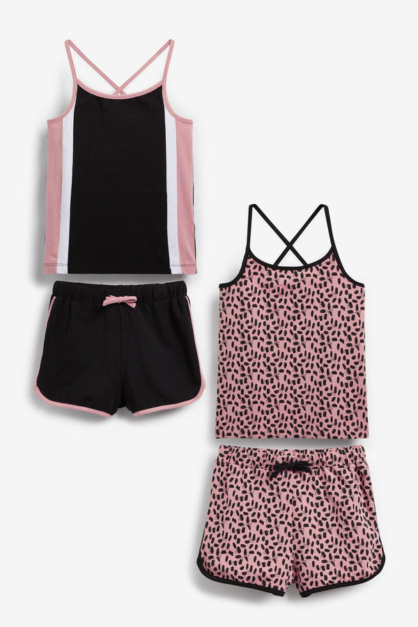 Black/Pink Colourblock 2 Pack Short Cami Pyjamas (3-16yrs)