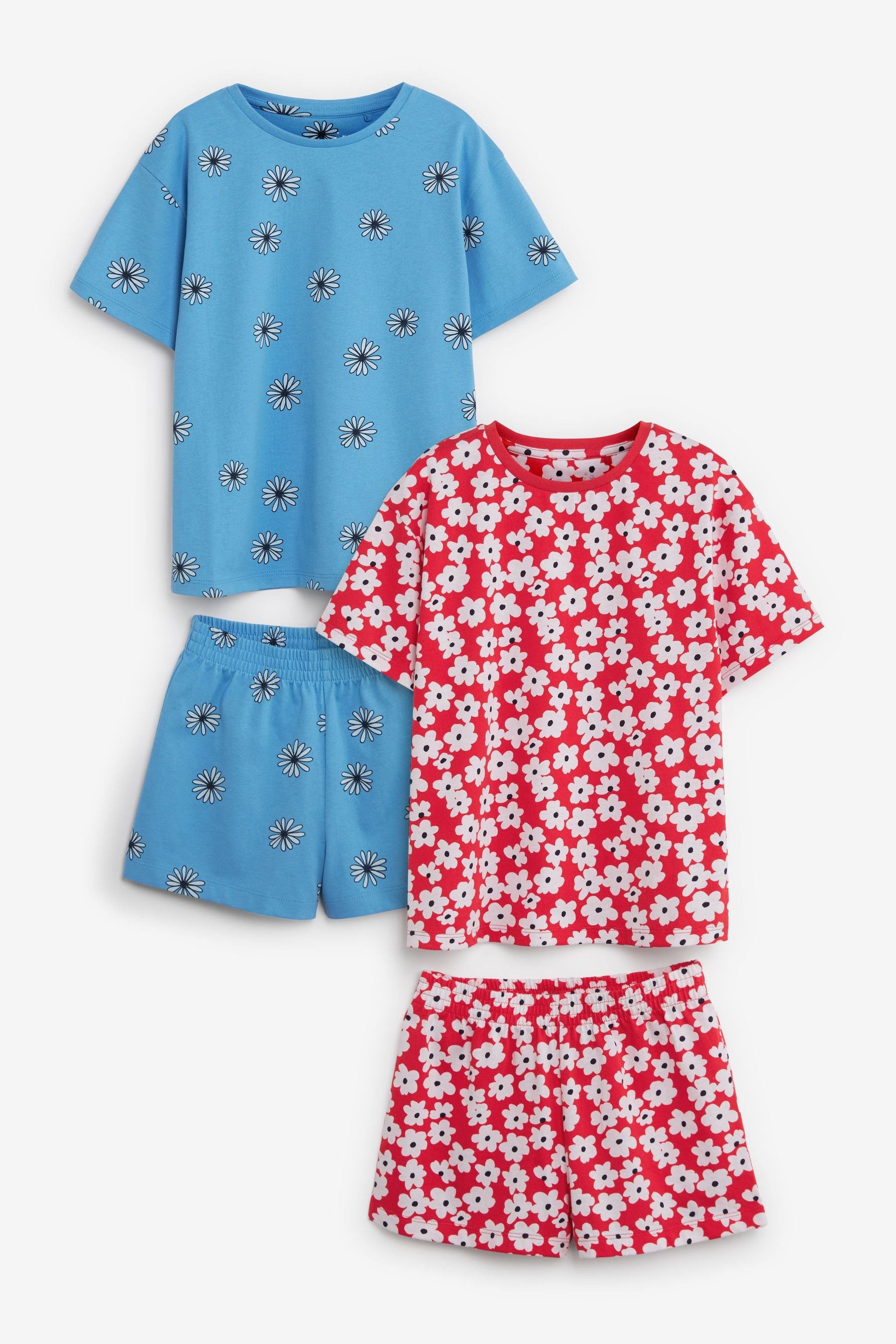 Red/Blue Floral 2 Pack Short Pyjamas (3-16yrs)