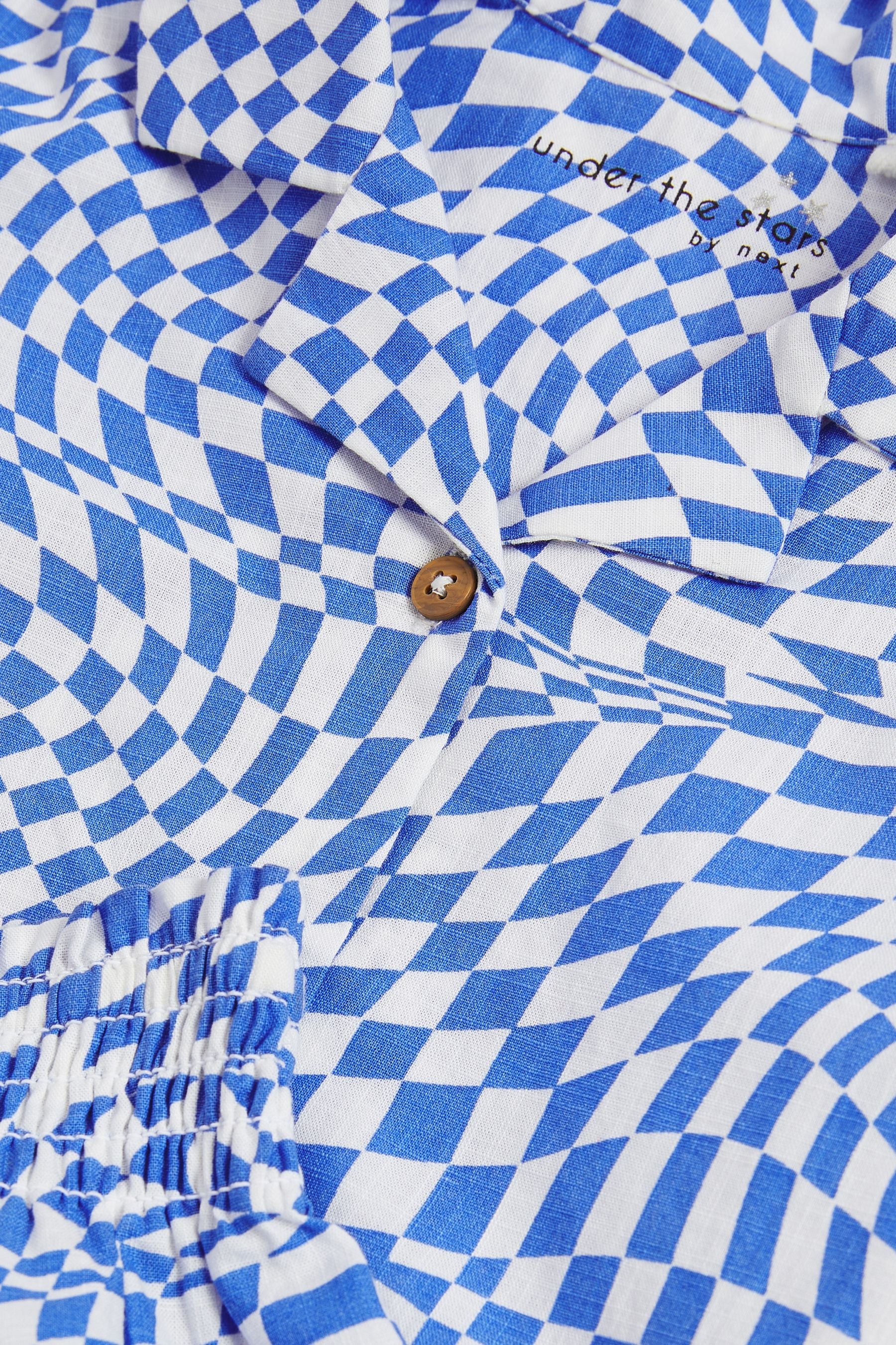 Blue Checkerboard Woven Button Through Pyjamas (3-16yrs)