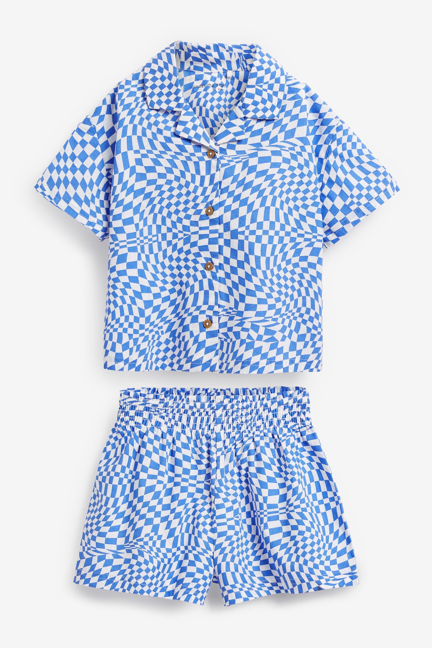 Blue Checkerboard Woven Button Through Pyjamas (3-16yrs)