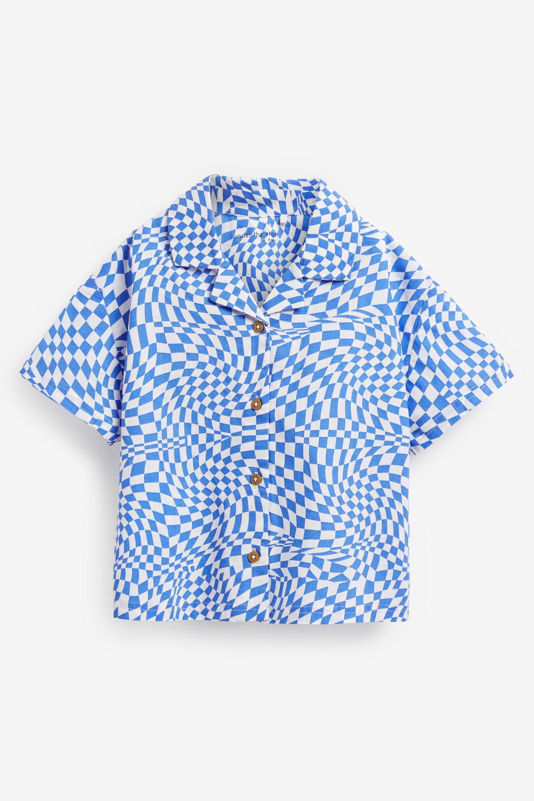 Blue Checkerboard Woven Button Through Pyjamas (3-16yrs)