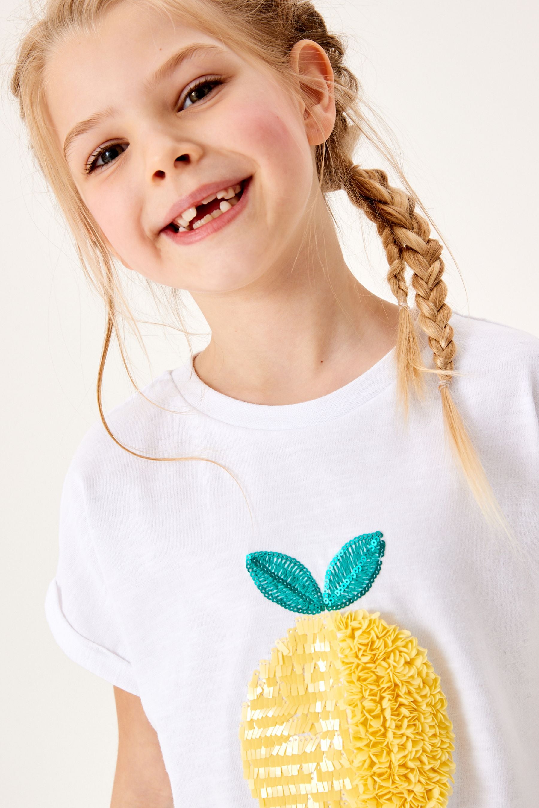 White Lemon Confetti Sequin Tie Front T-Shirt (3-16yrs)