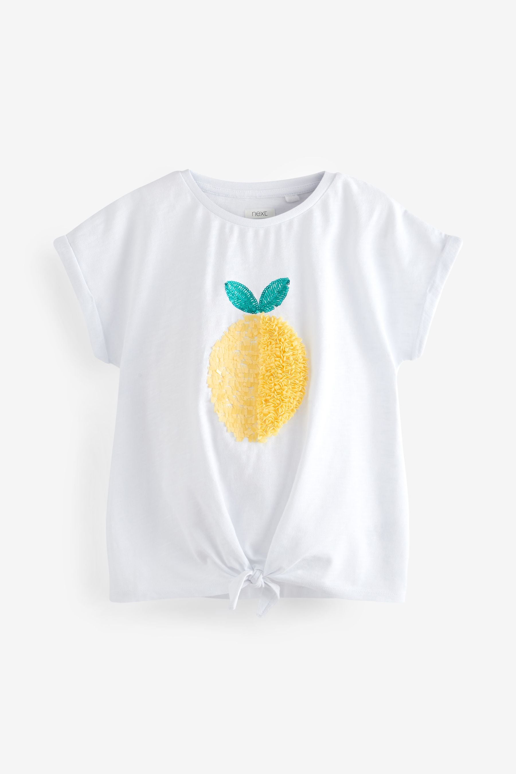 White Lemon Confetti Sequin Tie Front T-Shirt (3-16yrs)