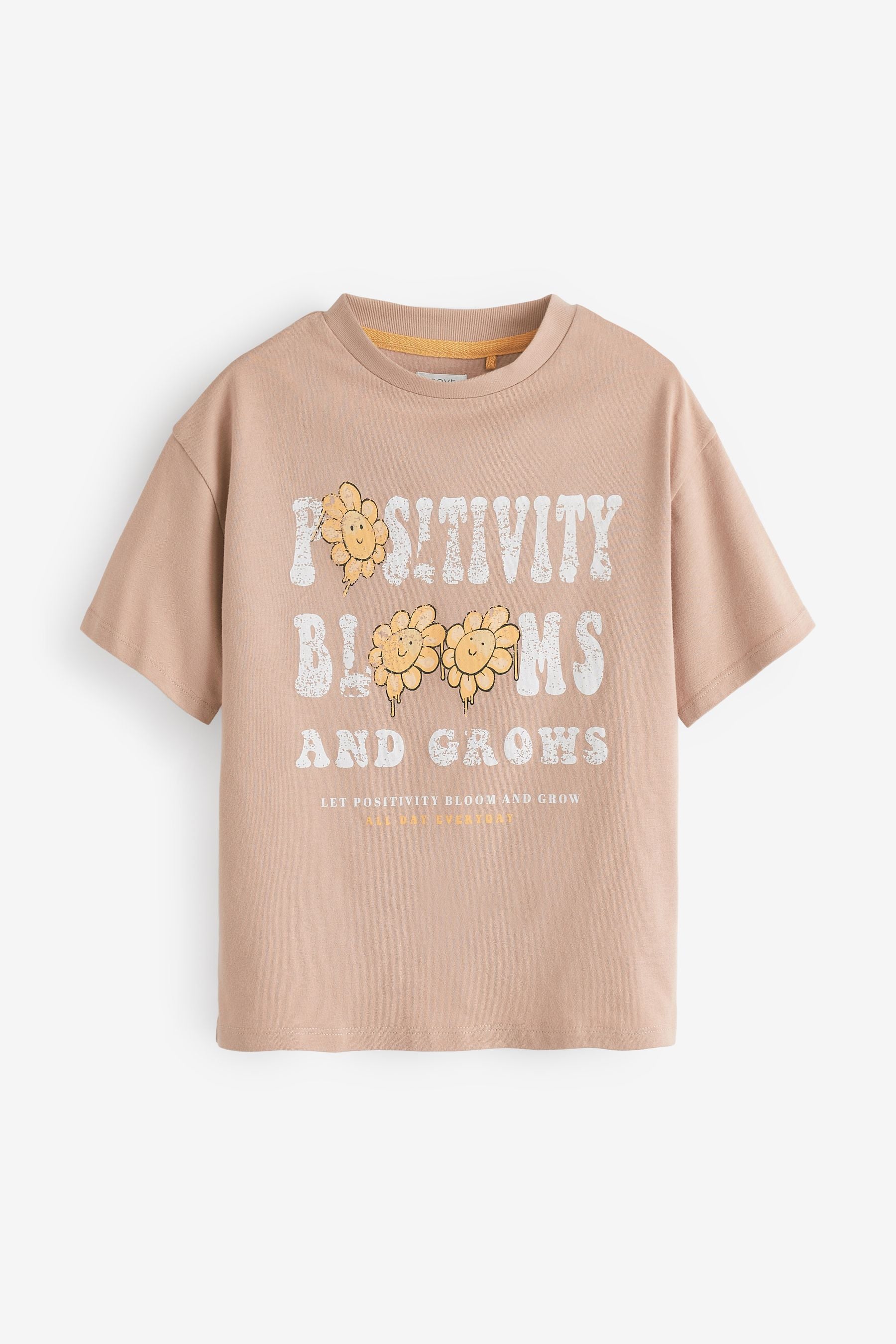 Neutral brown Flower Slogan T-Shirt (3-16yrs)