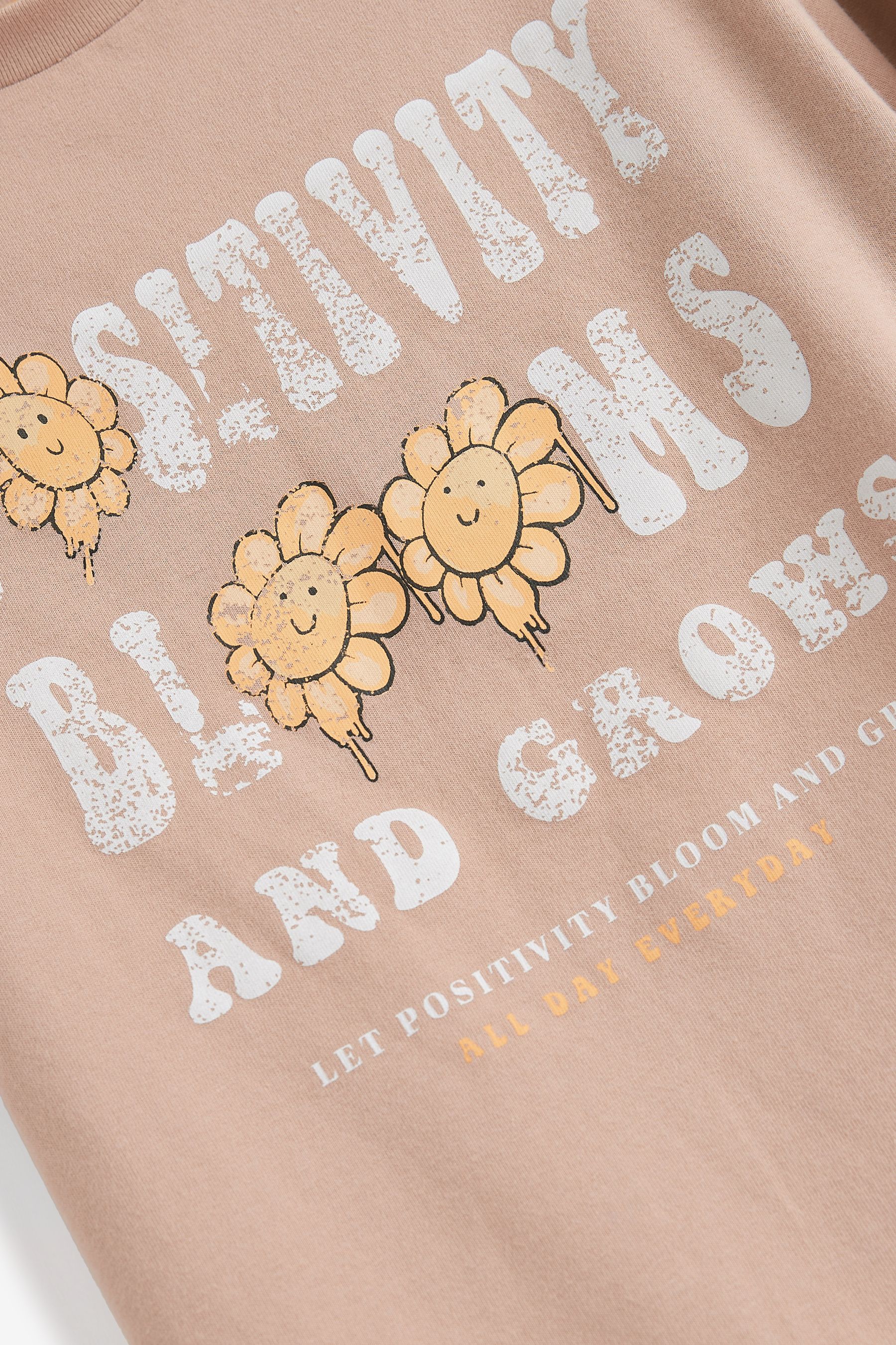 Neutral brown Flower Slogan T-Shirt (3-16yrs)