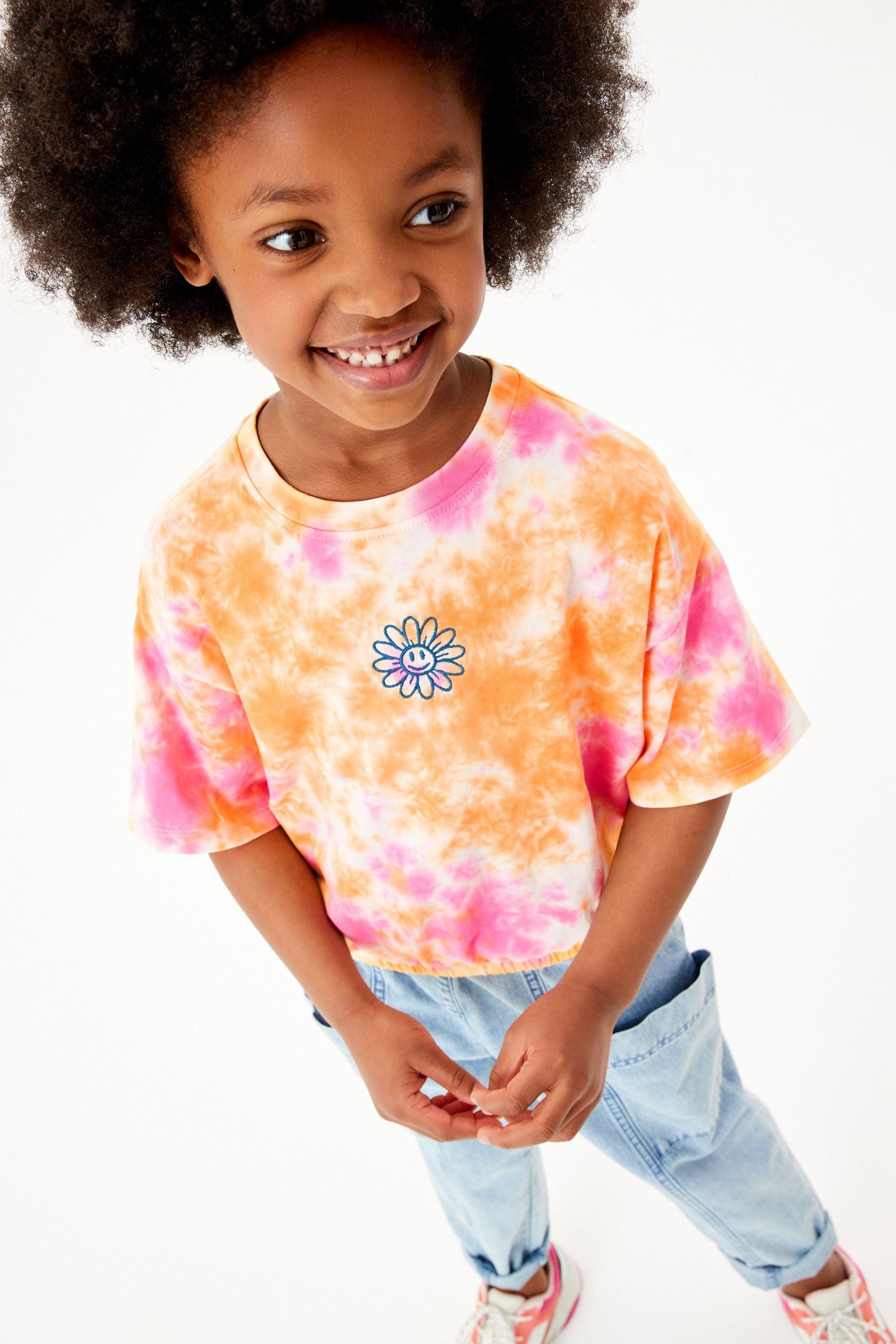 Orange Tie Dye Embroidered T-Shirt (3-16yrs)