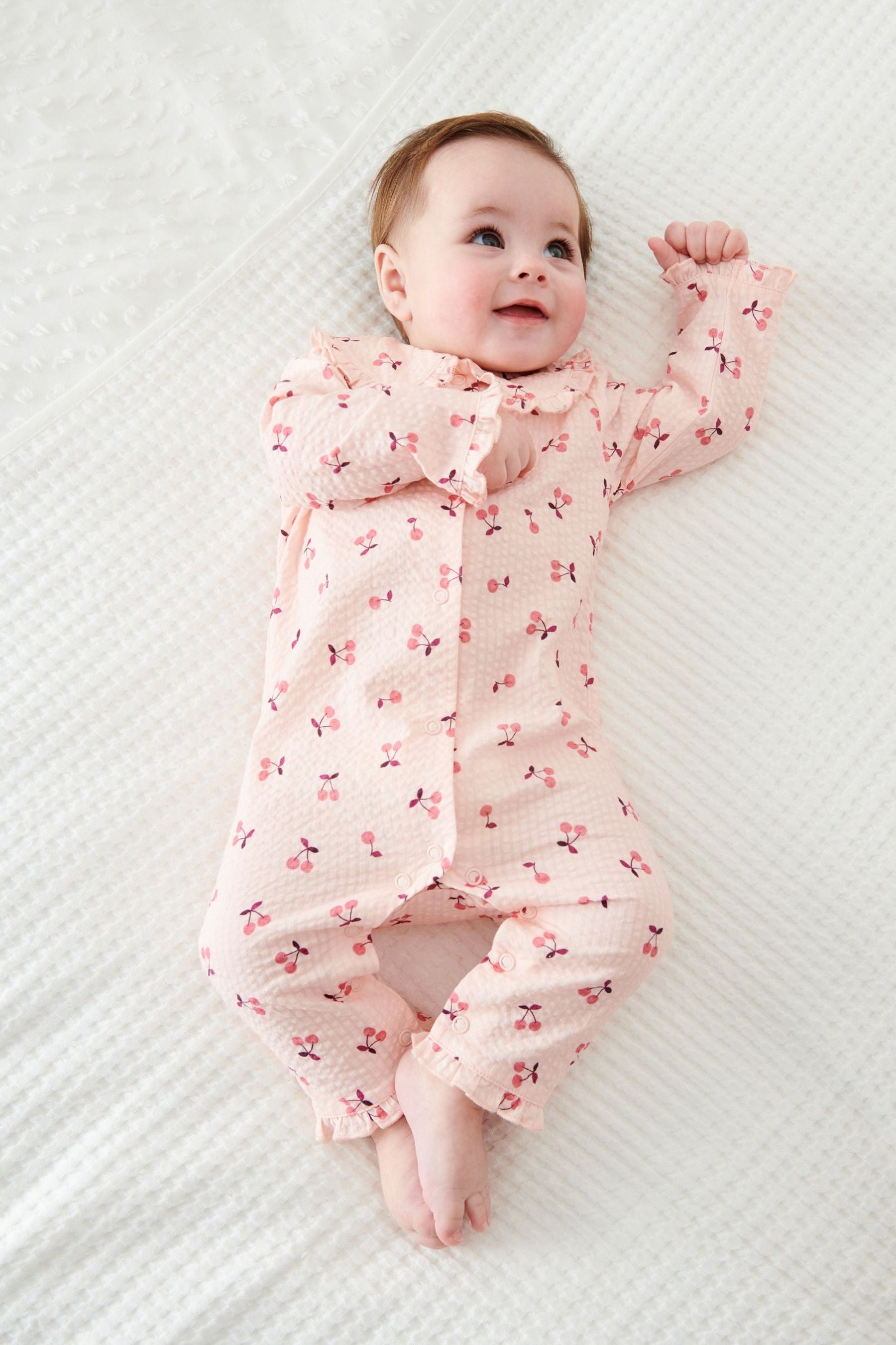 Pink Cherry Brushed Flannel Check Baby Pyjama All-In-One (0-3yrs)