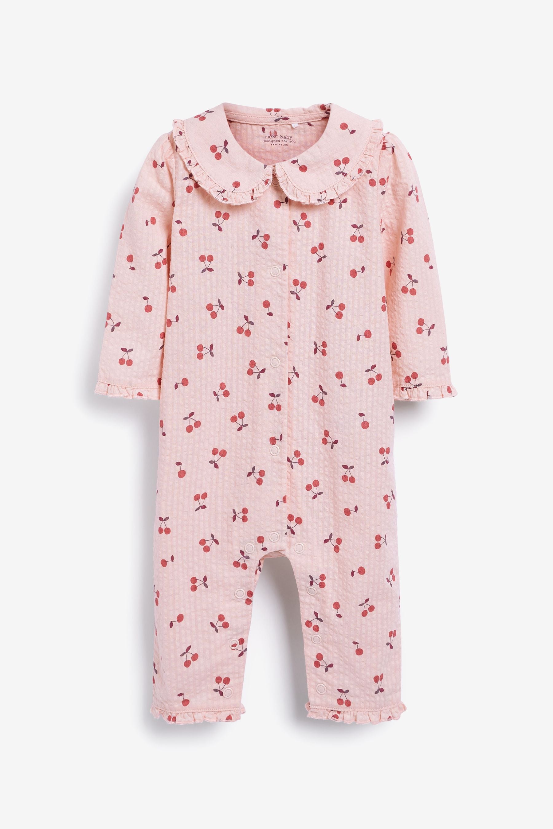 Pink Cherry Brushed Flannel Check Baby Pyjama All-In-One (0-3yrs)