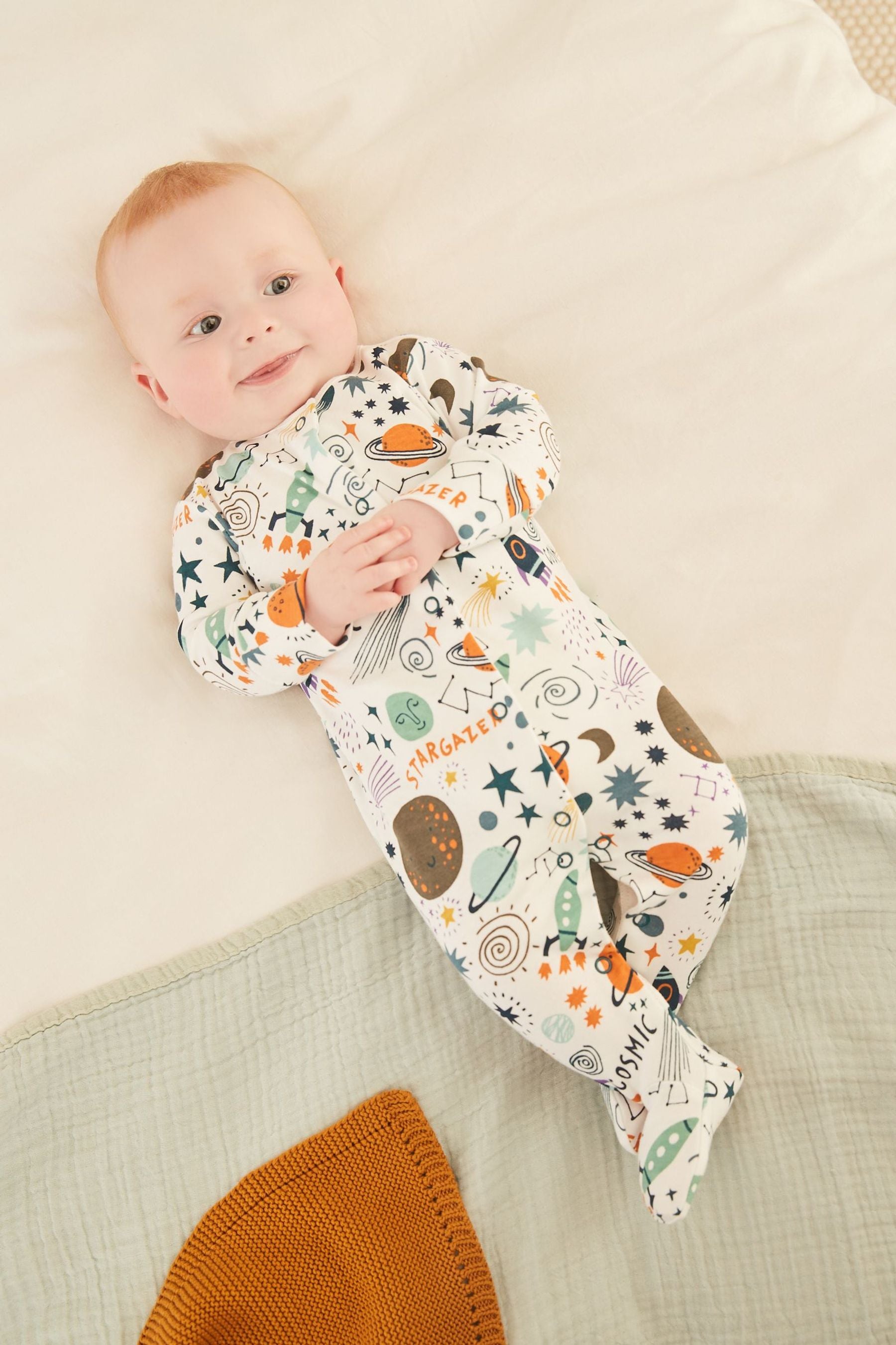 Blue Space Print Baby Sleepsuits 3 Pack (0-2yrs)