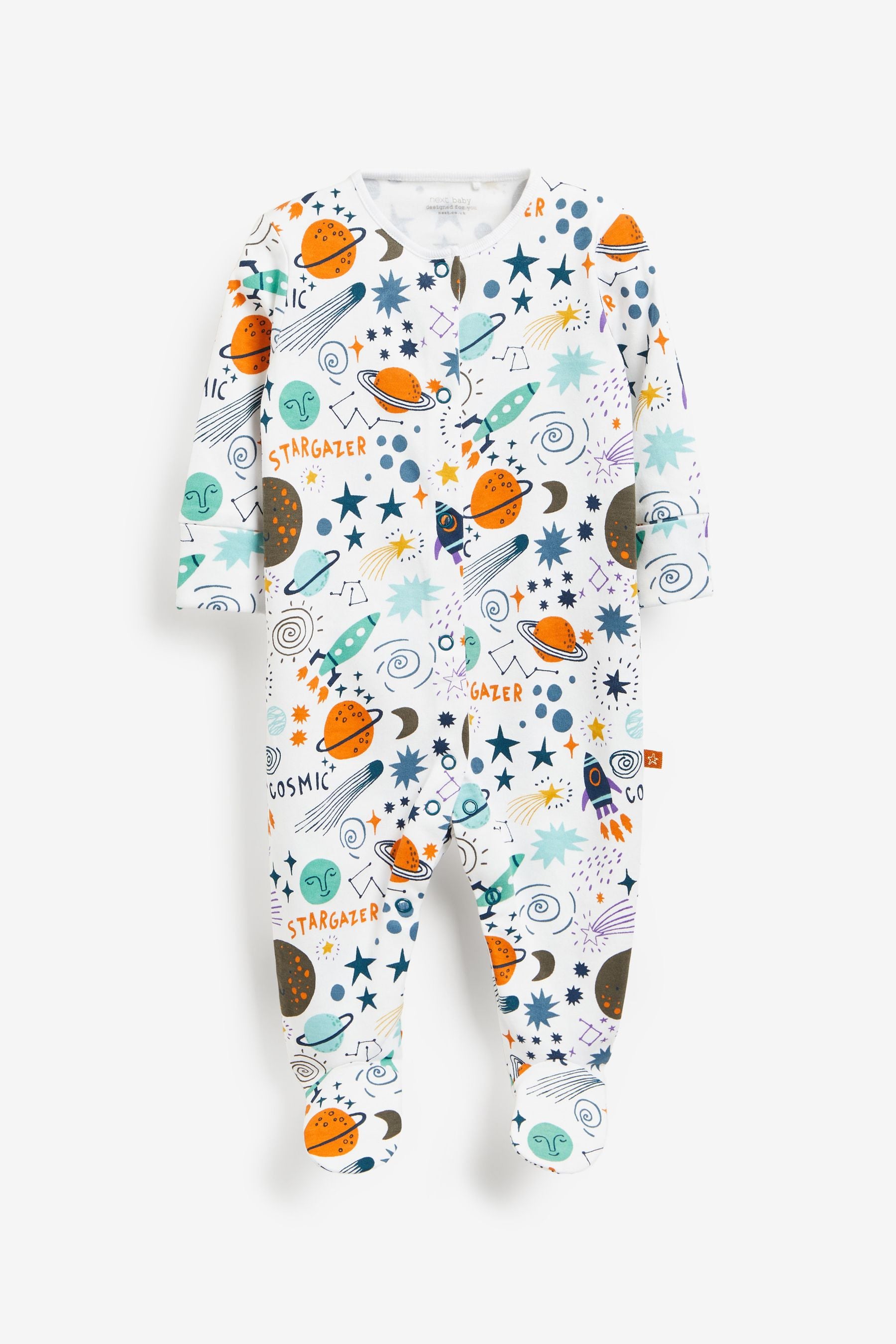 Blue Space Print Baby Sleepsuits 3 Pack (0-2yrs)